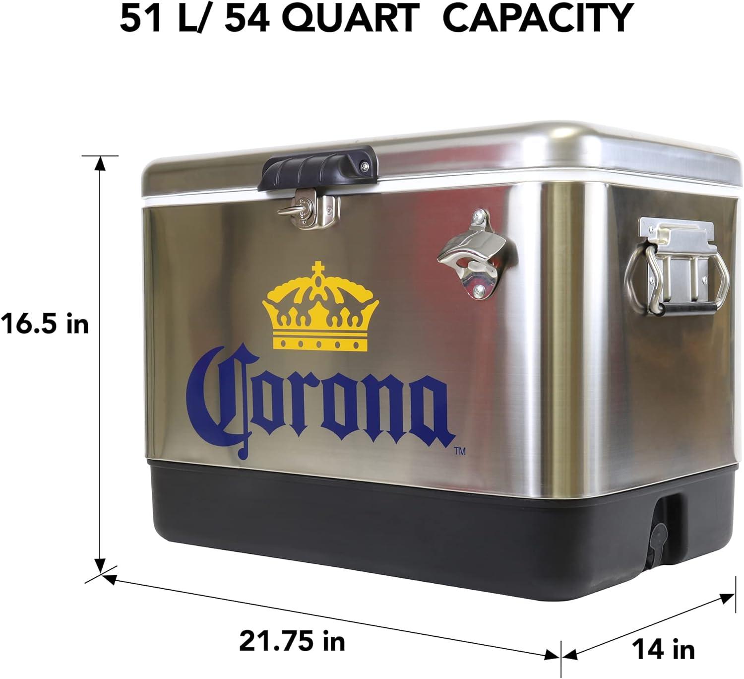 image:imageCorona Ice Chest Cooler  85 Can Ice Box Portable Ice Bucket with Bottle Opener Vintage Style Insulated for Camping Beach Picnic RV BBQs Tailgating Fishing Stainless Steel 51L 54 qt