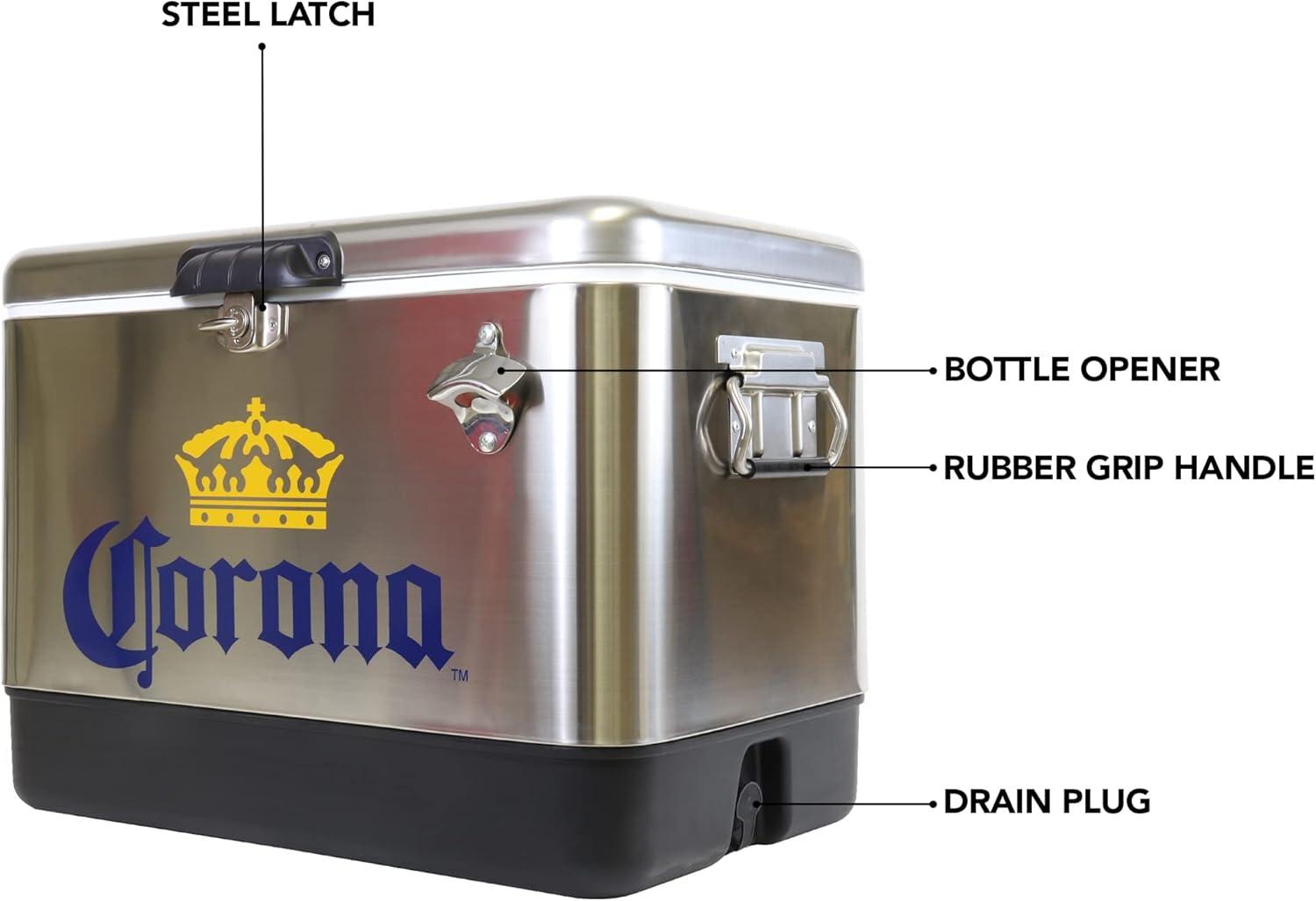 image:imageCorona Ice Chest Cooler  85 Can Ice Box Portable Ice Bucket with Bottle Opener Vintage Style Insulated for Camping Beach Picnic RV BBQs Tailgating Fishing Stainless Steel 51L 54 qt