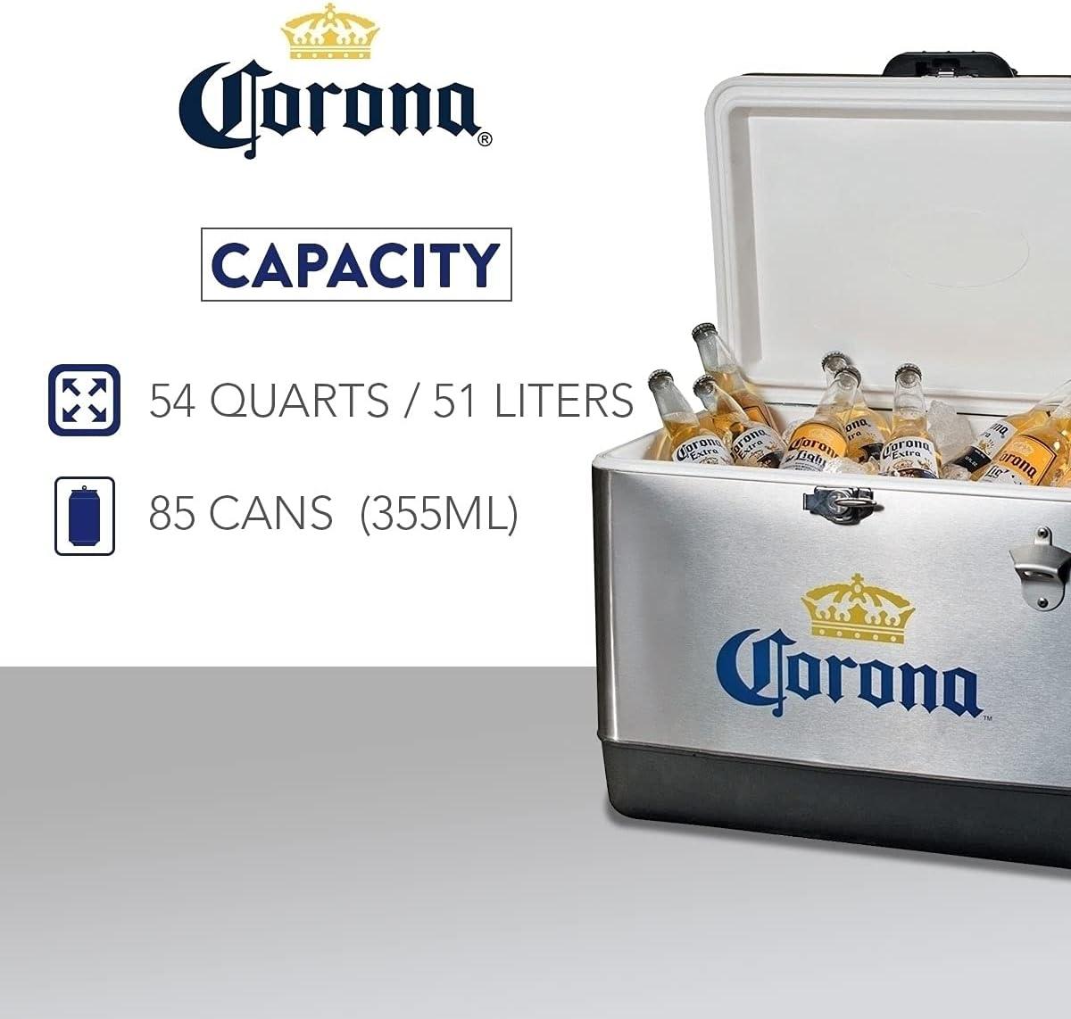image:imageCorona Ice Chest Cooler  85 Can Ice Box Portable Ice Bucket with Bottle Opener Vintage Style Insulated for Camping Beach Picnic RV BBQs Tailgating Fishing Stainless Steel 51L 54 qt