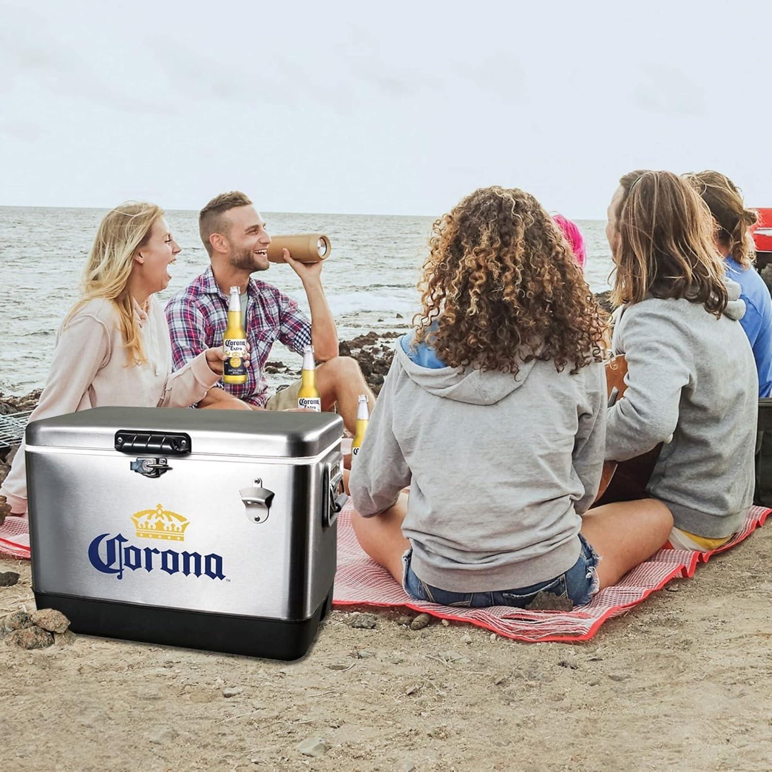 image:imageCorona Ice Chest Cooler  85 Can Ice Box Portable Ice Bucket with Bottle Opener Vintage Style Insulated for Camping Beach Picnic RV BBQs Tailgating Fishing Stainless Steel 51L 54 qt