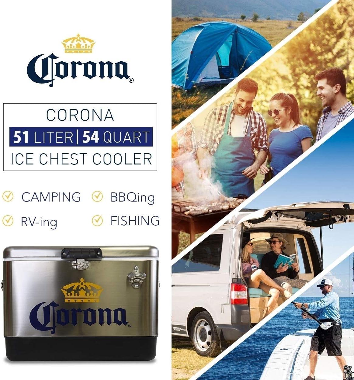 image:imageCorona Ice Chest Cooler  Portable Ice Bucket with Bottle Opener Vintage Style Insulated for Camping Beach Picnic RV BBQs Tailgating Fishing Stainless Steel 85 Can Ice Box 51L 54 qt