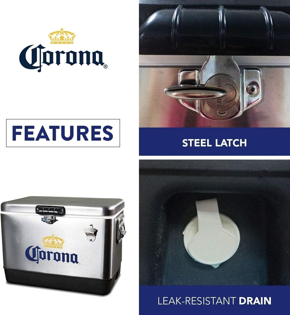 image:imageCorona Ice Chest Cooler  Portable Ice Bucket with Bottle Opener Vintage Style Insulated for Camping Beach Picnic RV BBQs Tailgating Fishing Stainless Steel 85 Can Ice Box 51L 54 qt