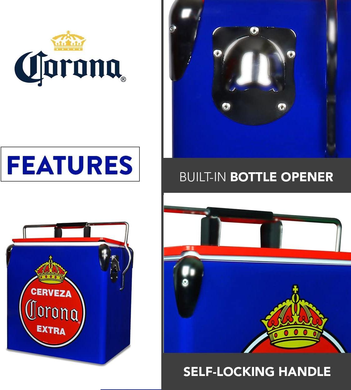 image:imageCorona Retro Ice Chest Cooler  Portable Ice Bucket with Bottle Opener Vintage Style Insulated for Camping Beach Picnic RV BBQs Tailgating Fishing 18 Can Ice Box 13L 14 qt