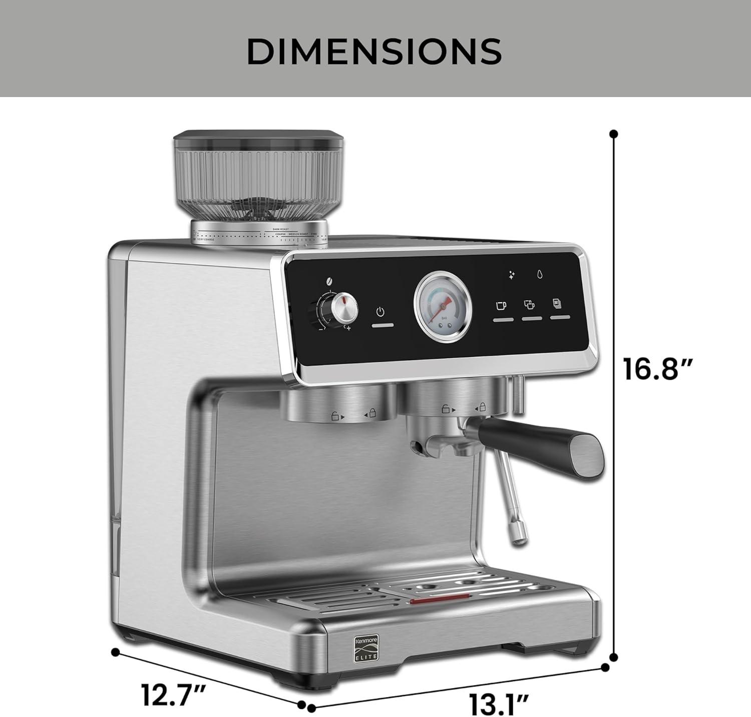 image:imageKenmore Espresso Machine Automatic Coffee Maker with Manual Tamper Auto Cleaning Milk Steamer amp Frother Bean Grinder Brew Professional Barista Style Cappuccino Caf LatteAutoTamping