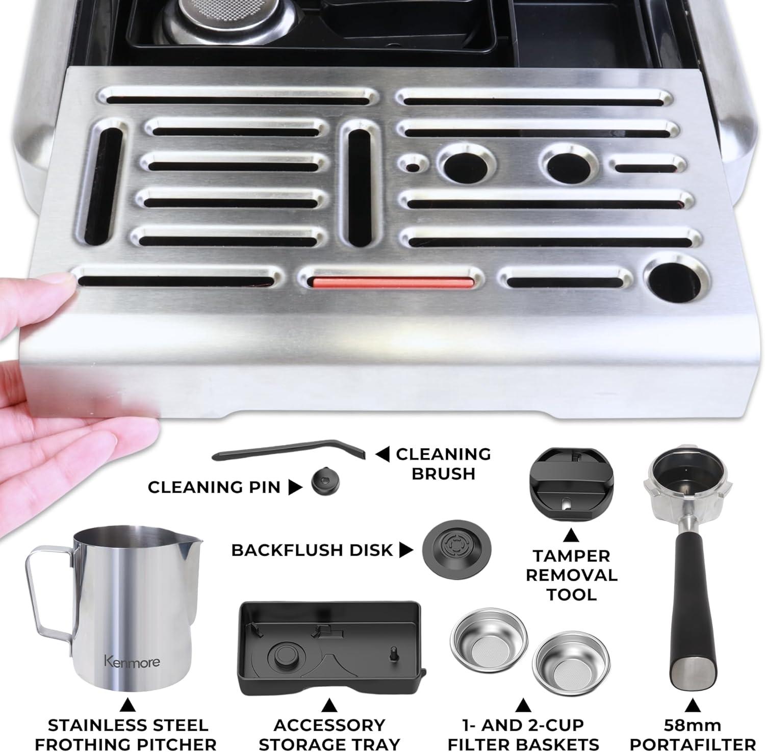 image:imageKenmore Espresso Machine Automatic Coffee Maker with Manual Tamper Auto Cleaning Milk Steamer amp Frother Bean Grinder Brew Professional Barista Style Cappuccino Caf LatteAutoTamping