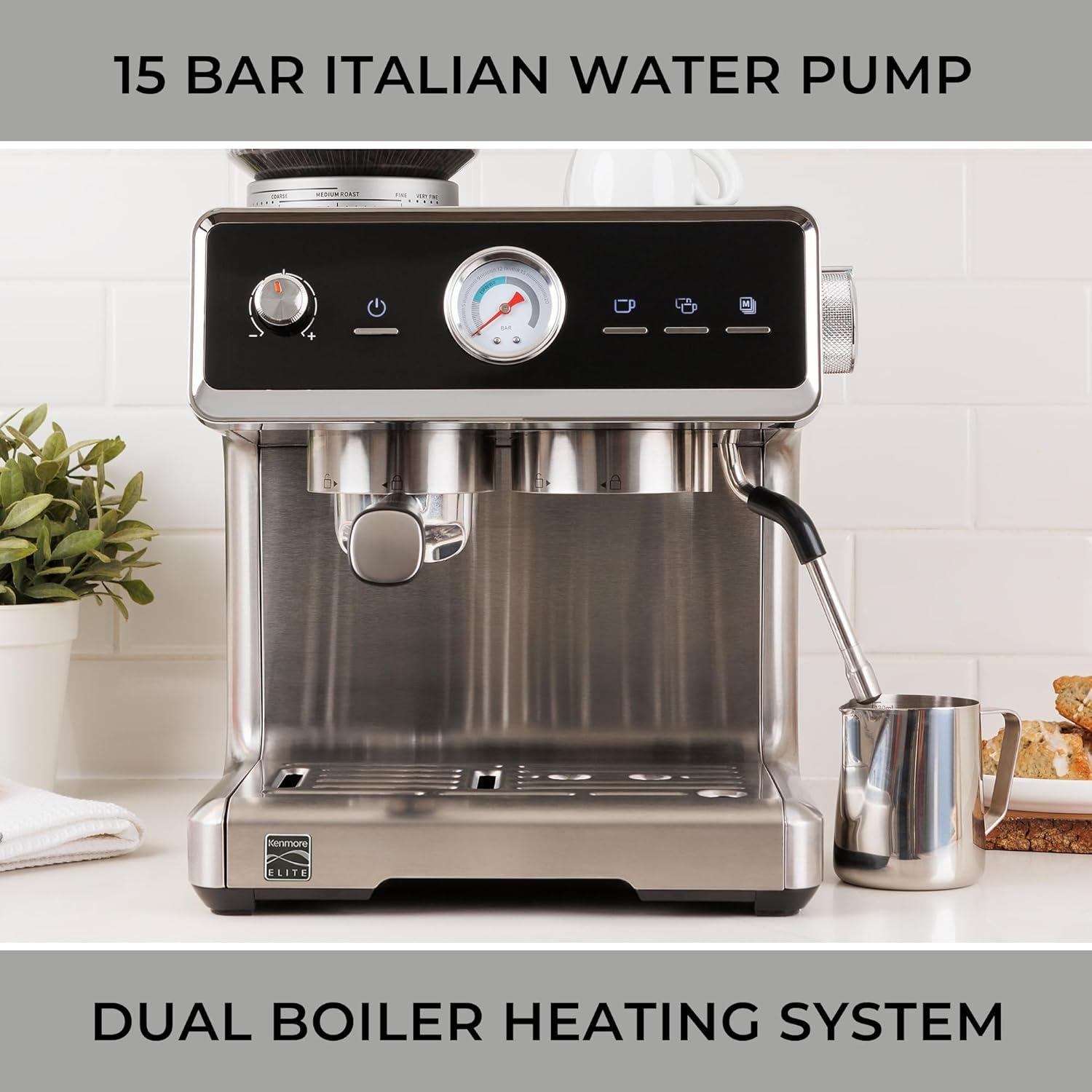 image:imageKenmore Espresso Machine Automatic Coffee Maker with Manual Tamper Auto Cleaning Milk Steamer amp Frother Bean Grinder Brew Professional Barista Style Cappuccino Caf LatteAutoTamping
