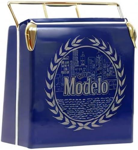 image:imageModelo Retro Ice Chest Cooler with Bottle Opener 13L 14 qt 18 Can Capacity Blue and Gold Vintage Style Ice Bucket for Camping Beach Picnic RV BBQs Tailgating Fishing