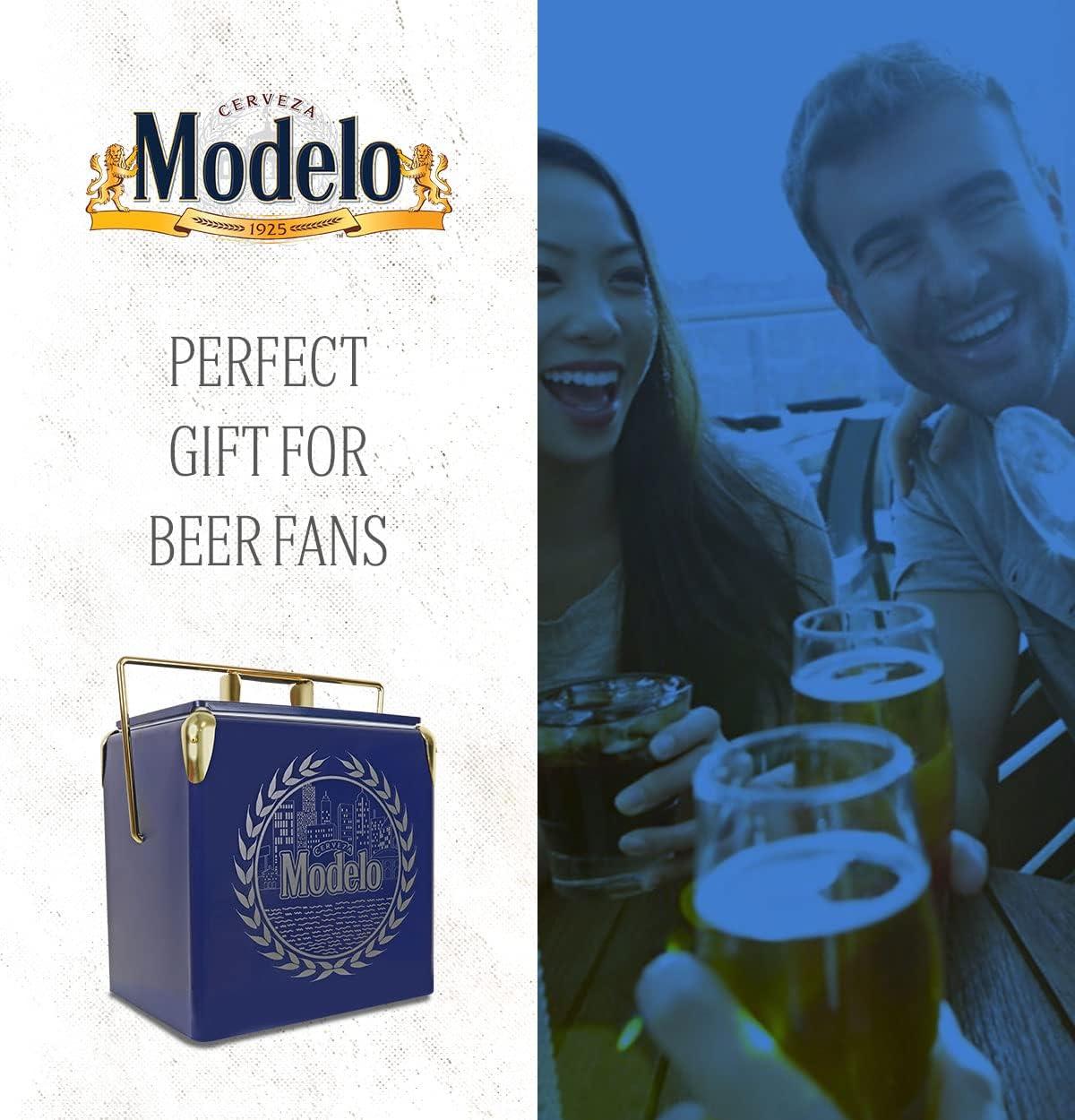 image:imageModelo Retro Ice Chest Cooler with Bottle Opener 13L 14 qt 18 Can Capacity Blue and Gold Vintage Style Ice Bucket for Camping Beach Picnic RV BBQs Tailgating Fishing
