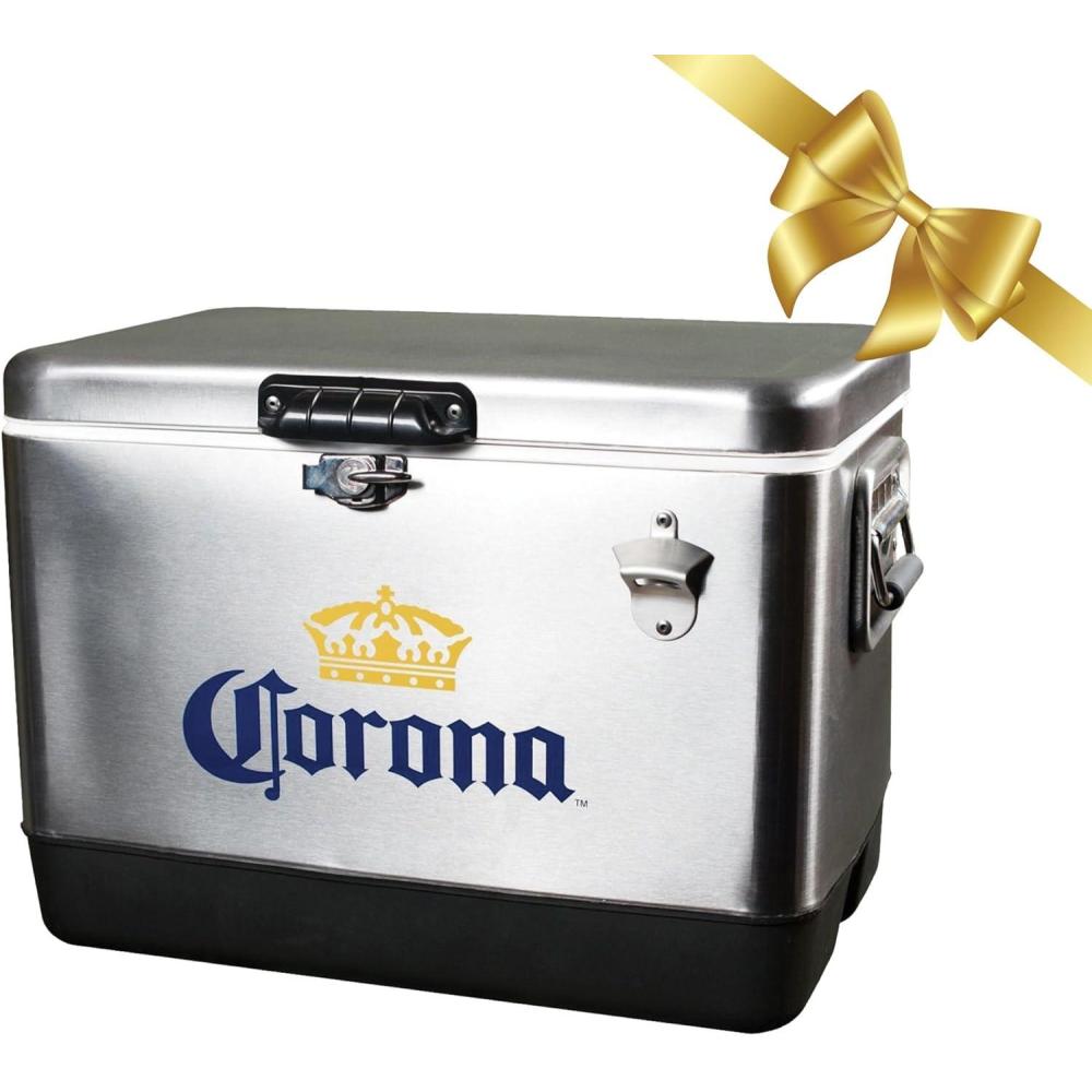 image:imageCorona Ice Chest Cooler 85 Can Ice Box Portable Ice Bucket with Bottle Opener Vintage Style Insulated for Camping Beach Picnic RV BBQs Tailgating Fishing Stainless Steel 51L 54 qt