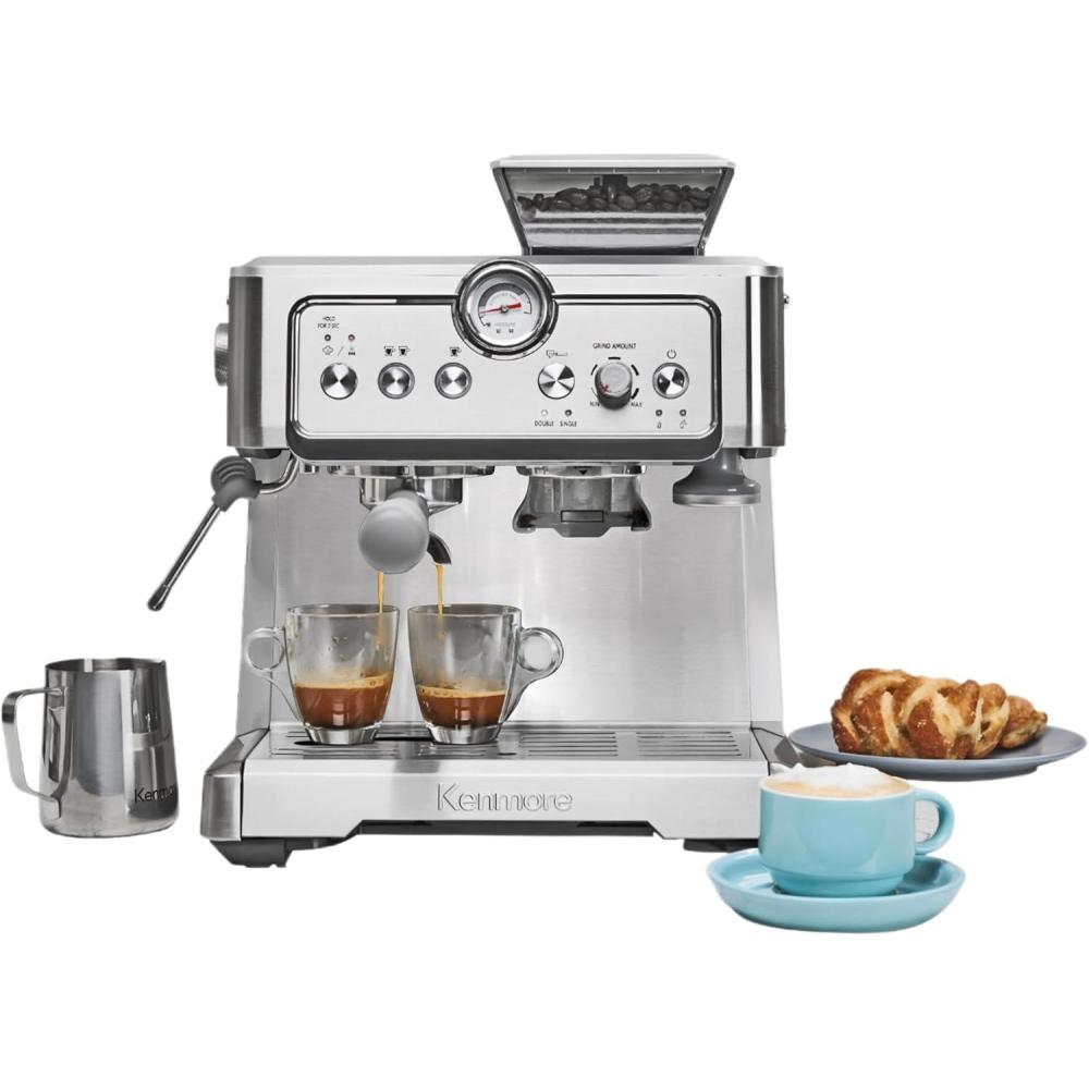 image:imageKenmore Espresso Machine Automatic Coffee Maker with Manual Tamper Auto Cleaning Milk Steamer amp Frother Bean Grinder Brew Professional Barista Style Cappuccino Caf LatteManualTamping