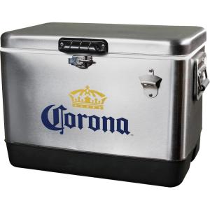 Corona Ice Chest Cooler – Portable Ice Bucket with Bottle Opener, Vintage Style, Insulated for Camping, Beach, Picnic, RV, BBQs, Tailgating, Fishing, Stainless Steel 85 Can Ice Box, 51L (54 qt)