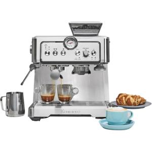 Kenmore Espresso Machine – Automatic Coffee Maker with Manual Tamper, Auto Cleaning, Milk Steamer & Frother, Bean Grinder, Brew Professional Barista Style Cappuccino, Café Latte(Manual-Tamping)