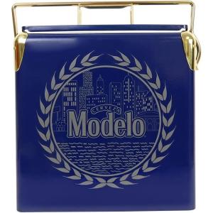 Modelo Retro Ice Chest Cooler with Bottle Opener 13L (14 qt), 18 Can Capacity, Blue and Gold, Vintage Style Ice Bucket for Camping, Beach, Picnic, RV, BBQs, Tailgating, Fishing