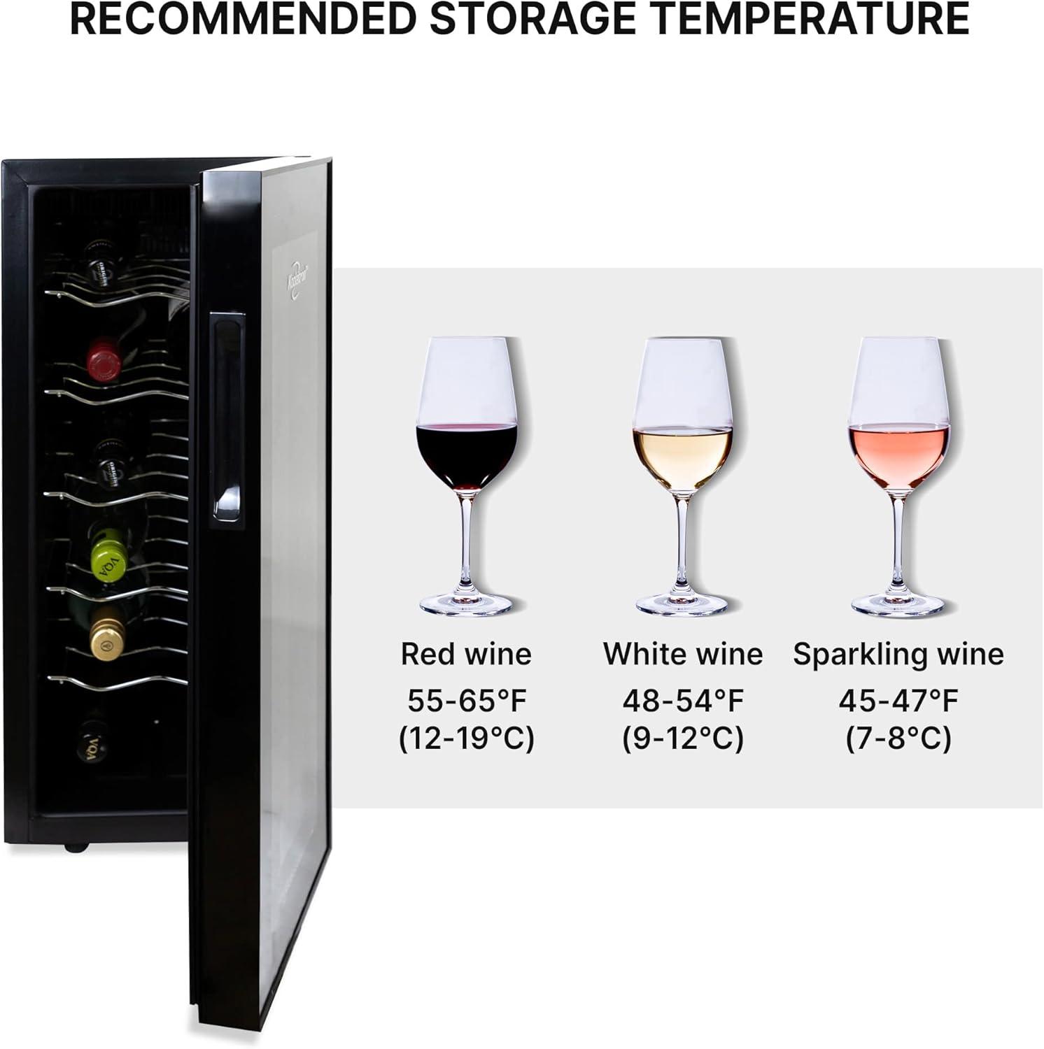 image:imageKoolatron 12 Bottle Wine Fridge Freestanding Wine Cooler with Glass Door 12 Cu Ft 33L Beverage Can Refrigerator Digital Temperature Control Ideal for Red White amp Sparkling Wine Champagne