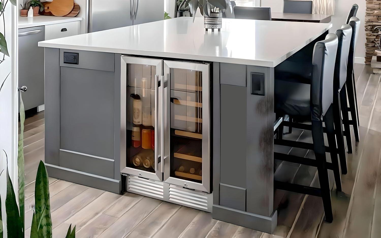 image:imageKoolatron 18 Bottle 56 Can Wine Fridge BuiltIn Freestanding Wine Cooler with Glass Door 53 cuft Front Vent Beverage Refrigerator for Red White Wine Dual Temperature Zone Silver Black 150 L