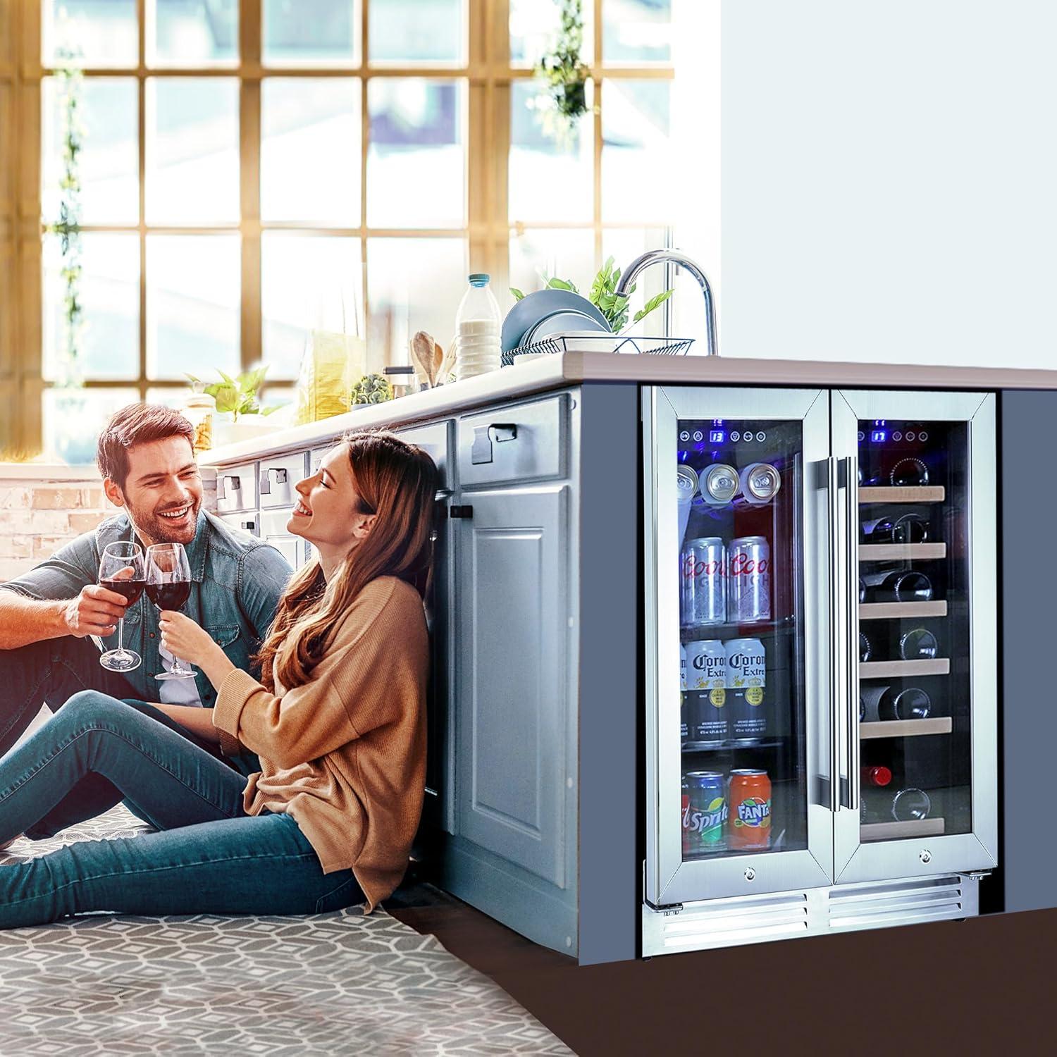 image:imageKoolatron 18 Bottle 56 Can Wine Fridge BuiltIn Wine Cooler with Glass Door 53 cuft Front Vent Beverage Can Refrigerator for Red White Wine Digital Temperature ControlDual Temperature Zone18 Bottle 56 Can