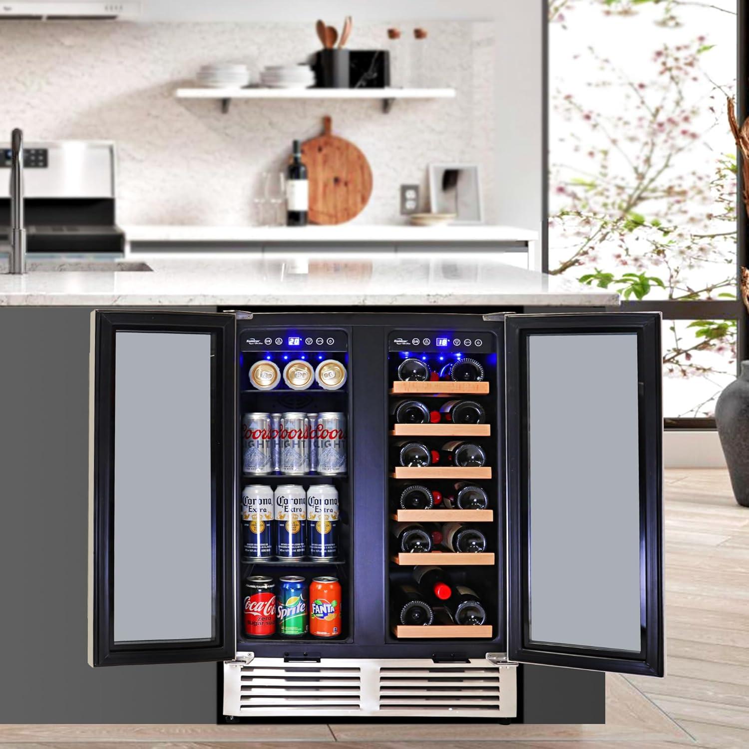 image:imageKoolatron 18 Bottle 56 Can Wine Fridge BuiltIn Wine Cooler with Glass Door 53 cuft Front Vent Beverage Can Refrigerator for Red White Wine Digital Temperature ControlDual Temperature Zone18 Bottle 56 Can