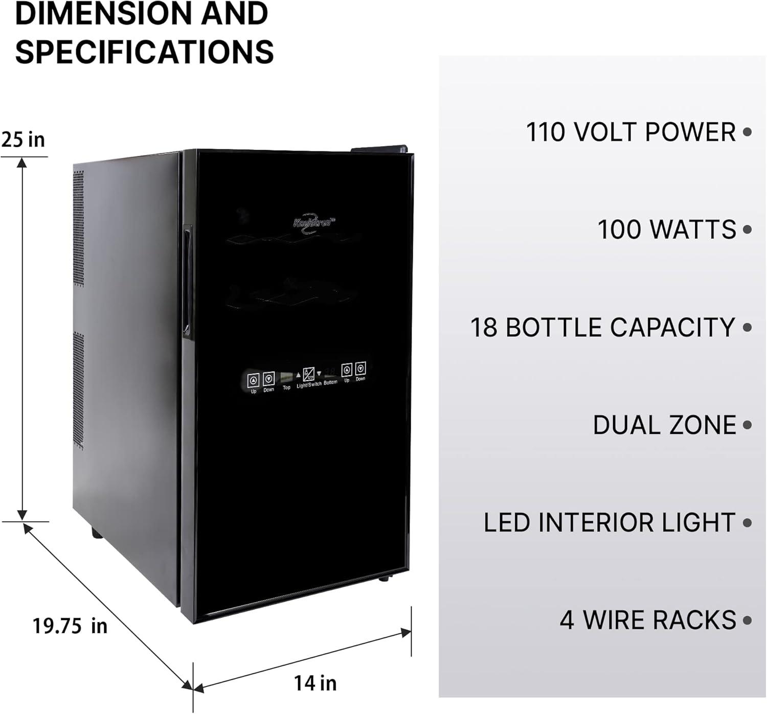 image:imageKoolatron 18 Bottle Wine Fridge Wine Cooler with Glass Door 17 cu ft 48L Beverage Can Refrigerator Digital Temperature ControlDual temperature zone Ideal for Red White amp Sparkling Wine