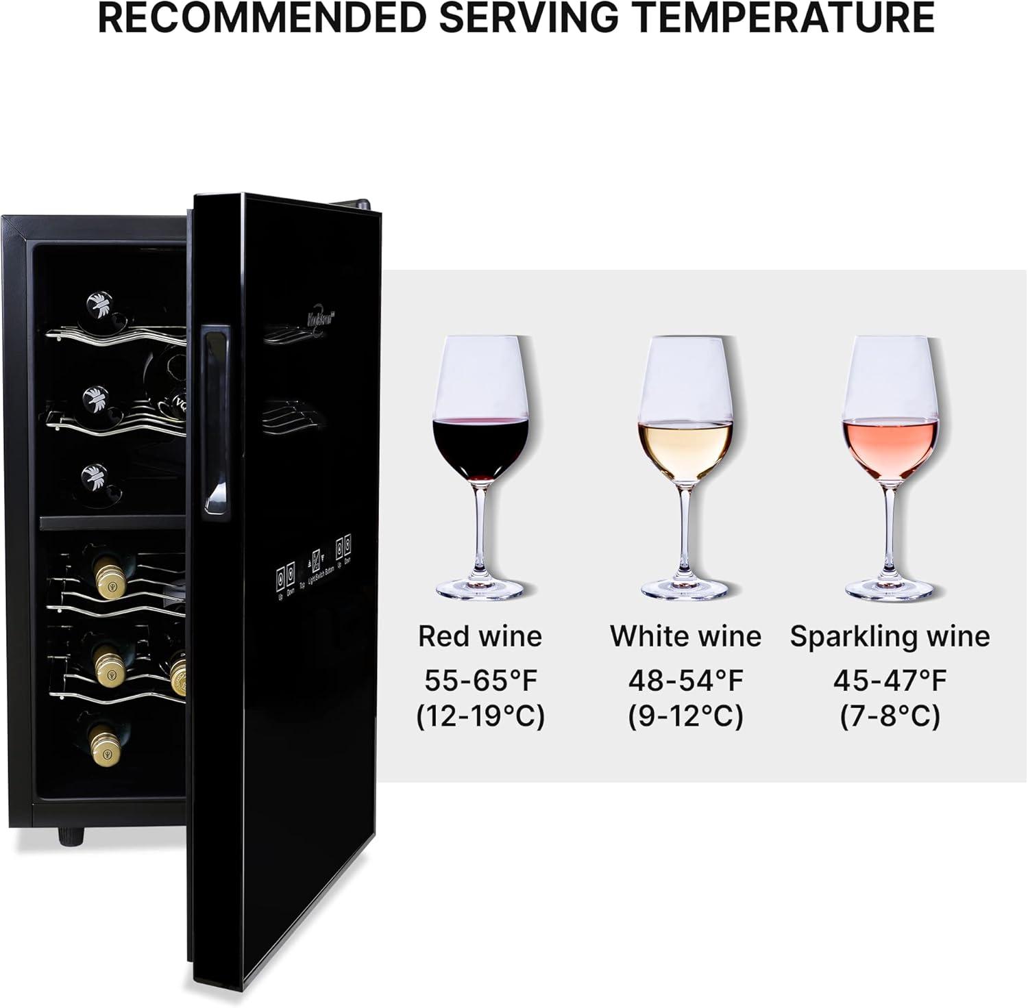 image:imageKoolatron 18 Bottle Wine Fridge Wine Cooler with Glass Door 17 cu ft 48L Beverage Can Refrigerator Digital Temperature ControlDual temperature zone Ideal for Red White amp Sparkling Wine