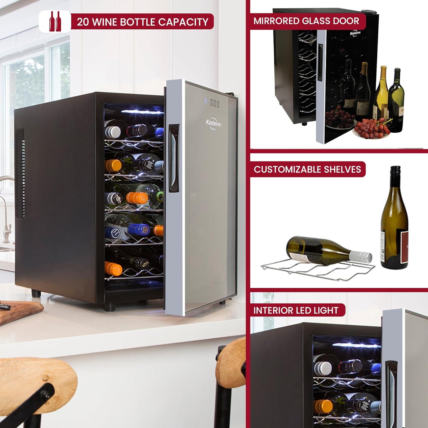 image:imageKoolatron 20 Bottle Wine Fridge Freestanding Wine Cooler with Glass Door 17 Cu Ft 48L Beverage Can Refrigerator Digital Temperature Control Ideal for White Red amp Sparkling Wine Champagne