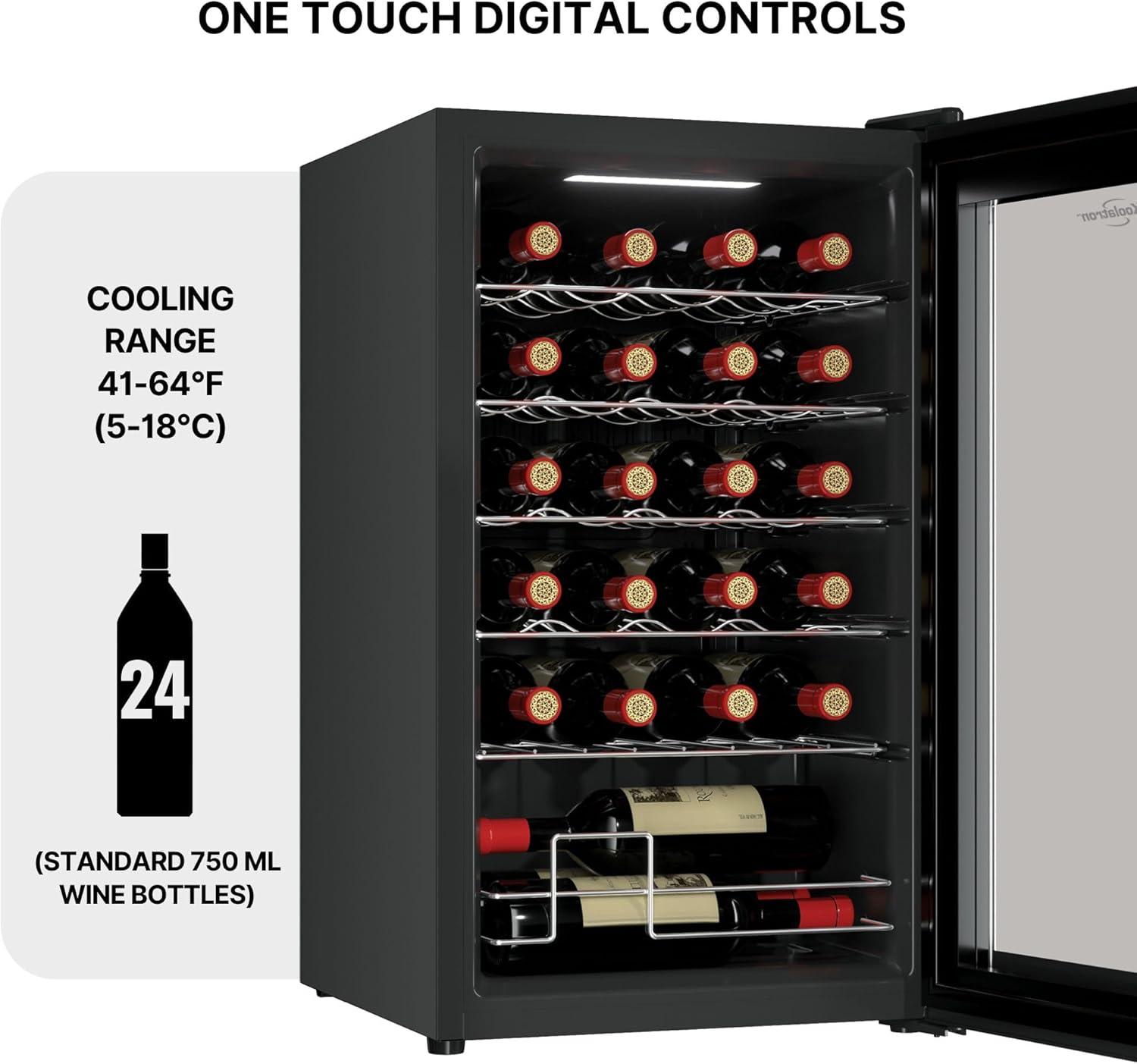 image:imageKoolatron 24 Bottle Wine Fridge Freestanding Wine Cooler with Glass Door 24 cu ft 68 L Beverage Can Refrigerator Digital Temperature Control Ideal for Red White Sparkling Wine Champagne