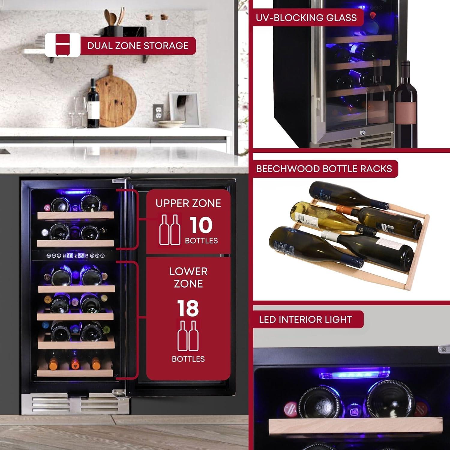 image:imageKoolatron 28 Bottle Wine Fridge Wine Cooler with Glass Door 35 cu ft 100L Beverage Can Refrigerator Digital Temperature ControlDual Temperature Zone Ideal for White Red Sparkling Wine28 Bottle