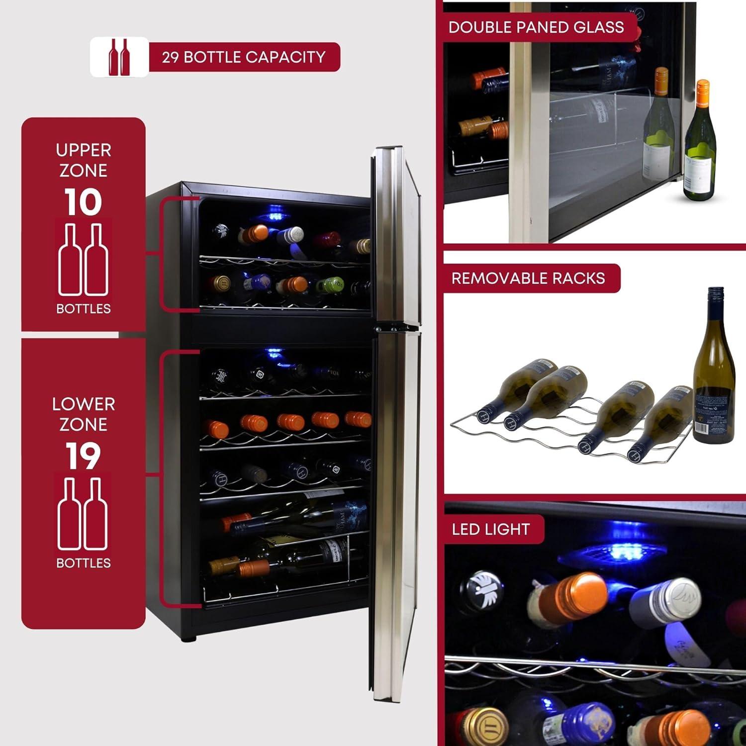 image:imageKoolatron 29 Bottle Wine Fridge Wine Cooler with Glass Door 3 Cu ft 86 L Beverage Can Refrigerator Digital Temperature ControlDual temperature zone Ideal for White Red amp Sparkling Wine