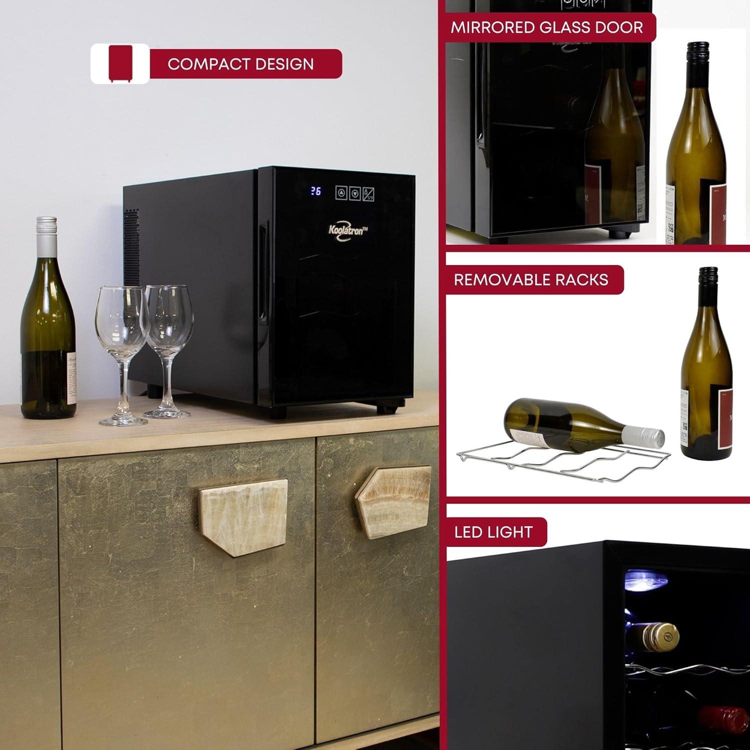 image:imageKoolatron 6 Bottle Wine Fridge Freestanding Wine Cooler with Glass Door 06 cu ft 16 L Beverage Can Refrigerator Digital Temperature Control Ideal for White Red amp Sparkling Wine Champagne