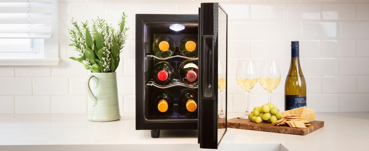image:imageKoolatron 6 Bottle Wine Fridge Freestanding Wine Cooler with Glass Door 06 cu ft 16 L Beverage Can Refrigerator Digital Temperature Control Ideal for White Red amp Sparkling Wine Champagne