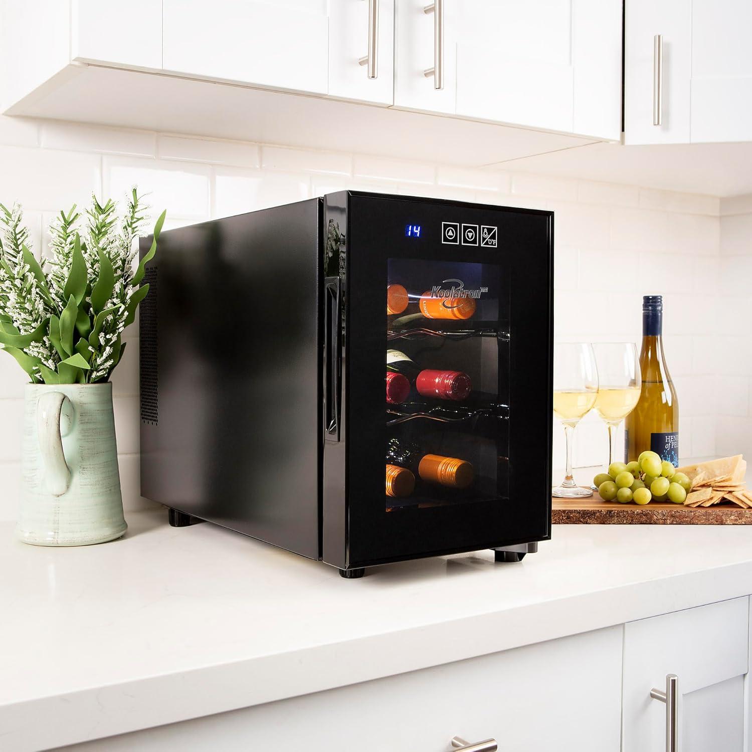 image:imageKoolatron 6 Bottle Wine Fridge Freestanding Wine Cooler with Glass Door 06 cu ft 16 L Beverage Can Refrigerator Digital Temperature Control Ideal for White Red amp Sparkling Wine Champagne