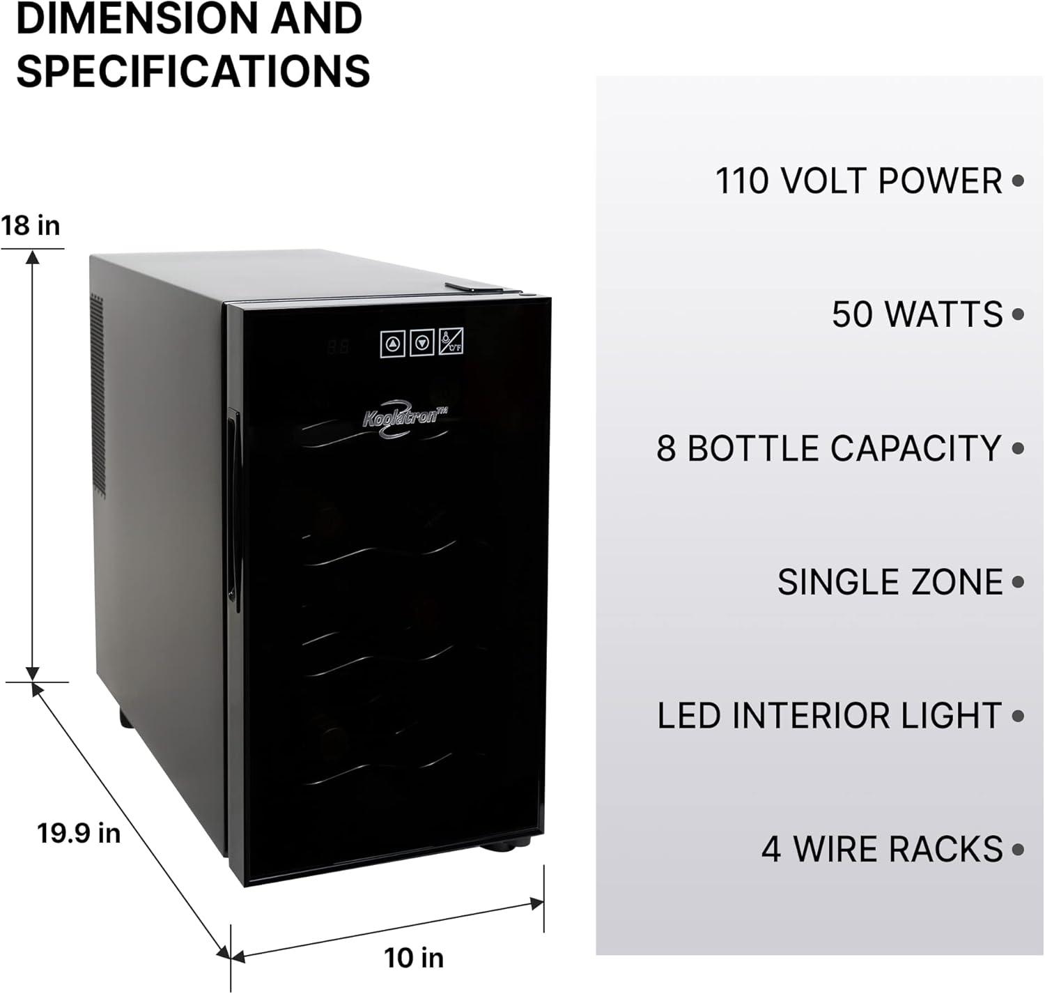 image:imageKoolatron 8 Bottle Wine Cooler Black Thermoelectric Wine Fridge 08 cu ft 23L Freestanding Urban Series Wine Refrigerator Red White and Sparkling Wine Storage for Kitchen and Apartment8 Bottles