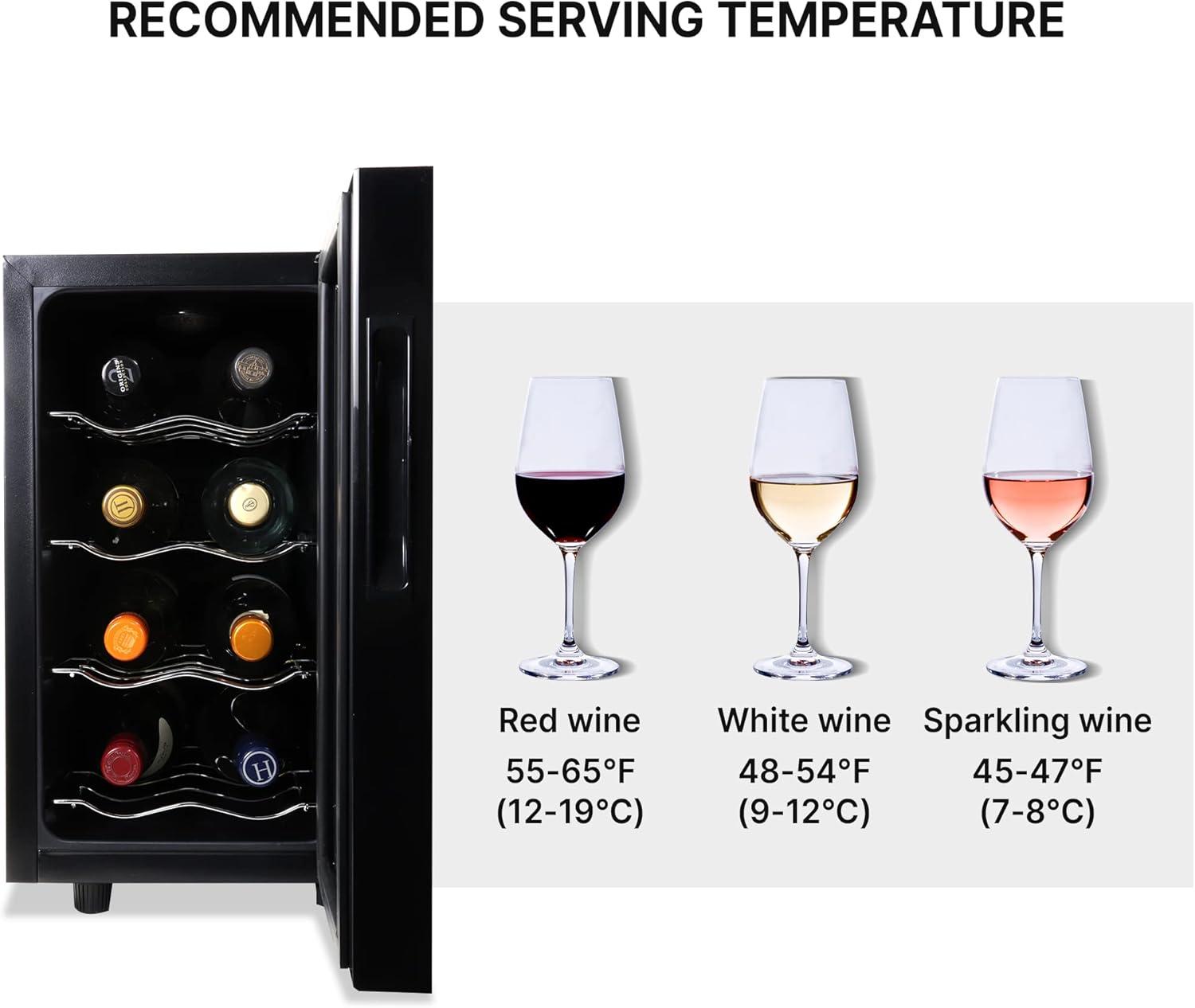 image:imageKoolatron 8 Bottle Wine Fridge Freestanding Wine Cooler with Glass Door 08 cu ft 23 L Beverage Can Refrigerator Digital Temperature Control Ideal for White Red amp Sparkling Wine Champagne