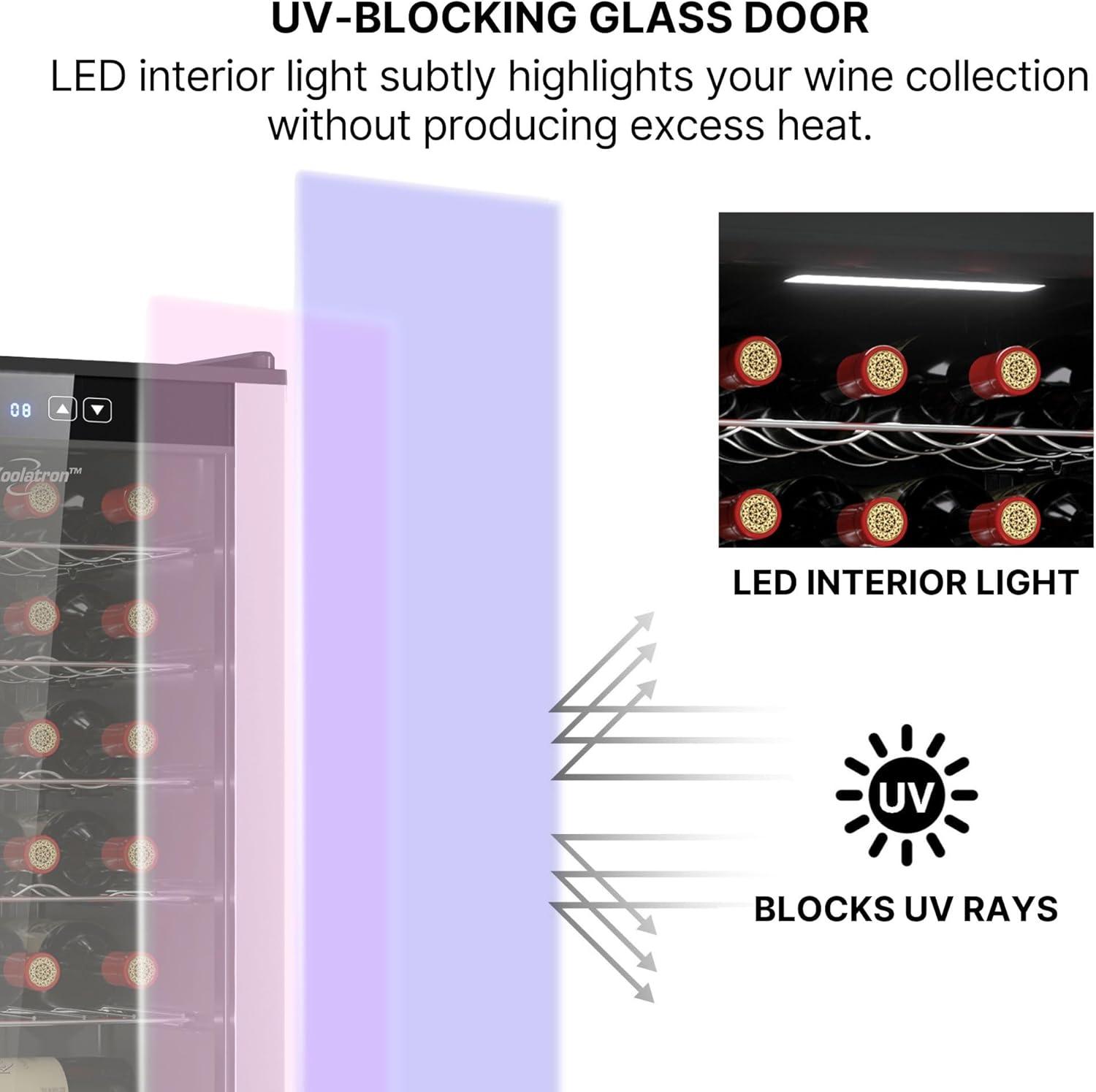 image:imageKoolatron Urban Series 12 Bottle Wine Cooler Refrigerator Dual Zone Thermoelectric Wine Fridge Freestanding Wine Cellar for Red White Sparkling Wine Ideal for Kitchen Apartment RV24 Bottles