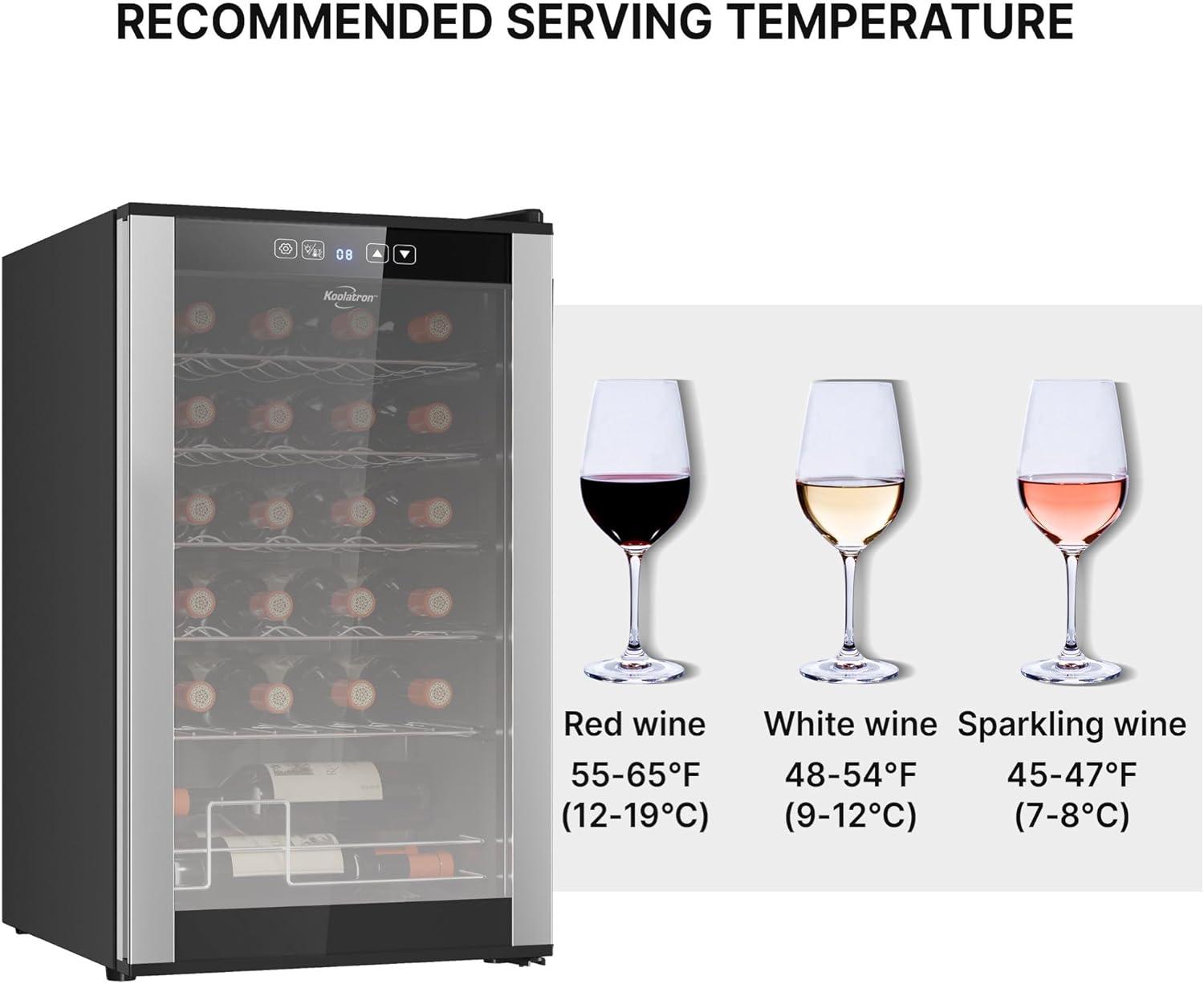 image:imageKoolatron Urban Series 12 Bottle Wine Cooler Refrigerator Dual Zone Thermoelectric Wine Fridge Freestanding Wine Cellar for Red White Sparkling Wine Ideal for Kitchen Apartment RV24 Bottles