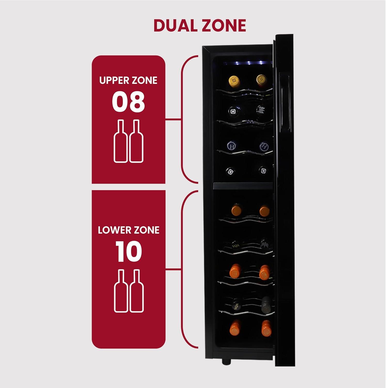 image:imageKoolatron Urban Series 12 Bottle Wine Cooler Refrigerator Dual Zone Thermoelectric Wine Fridge Freestanding Wine Cellar for Red White Sparkling Wine Ideal for Kitchen Apartment RV18 bottles 8 upper 10 lower