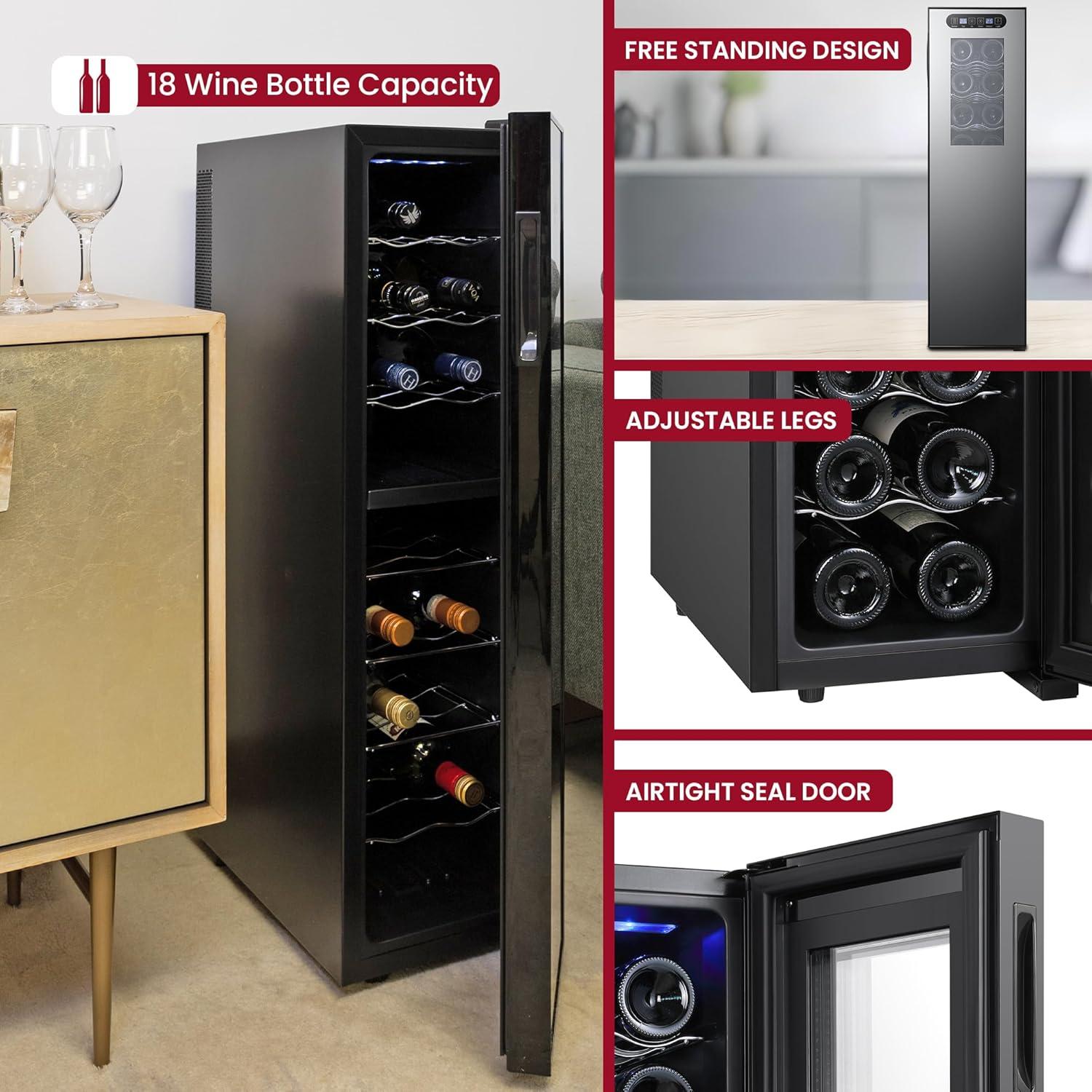 image:imageKoolatron Urban Series 12 Bottle Wine Cooler Refrigerator Dual Zone Thermoelectric Wine Fridge Freestanding Wine Cellar for Red White Sparkling Wine Ideal for Kitchen Apartment RV18 bottles 8 upper 10 lower
