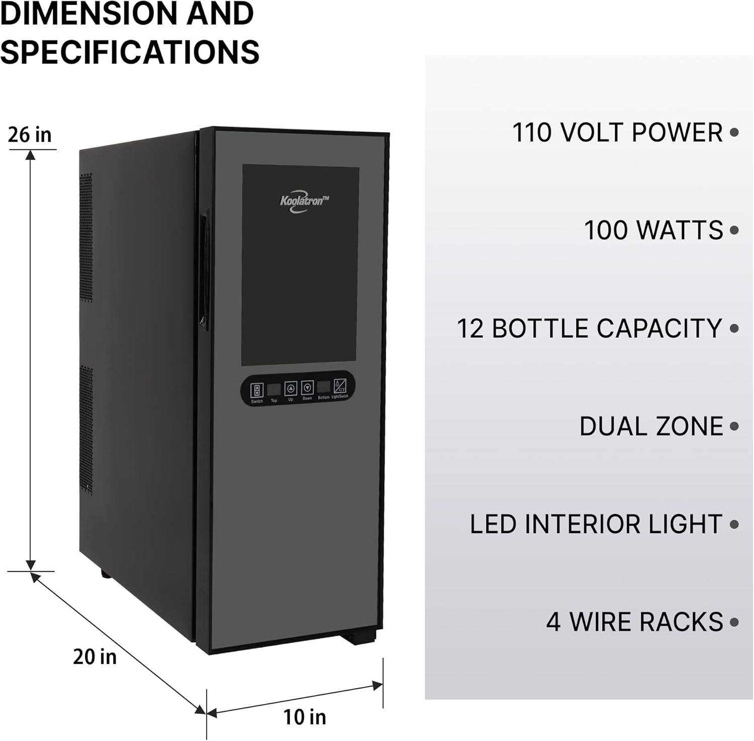 image:imageKoolatron Urban Series 12 Bottle Wine Cooler Refrigerator Dual Zone Thermoelectric Wine Fridge Freestanding Wine Cellar for Red White Sparkling Wine Ideal for Kitchen Apartment RV12 bottle Dual Zone
