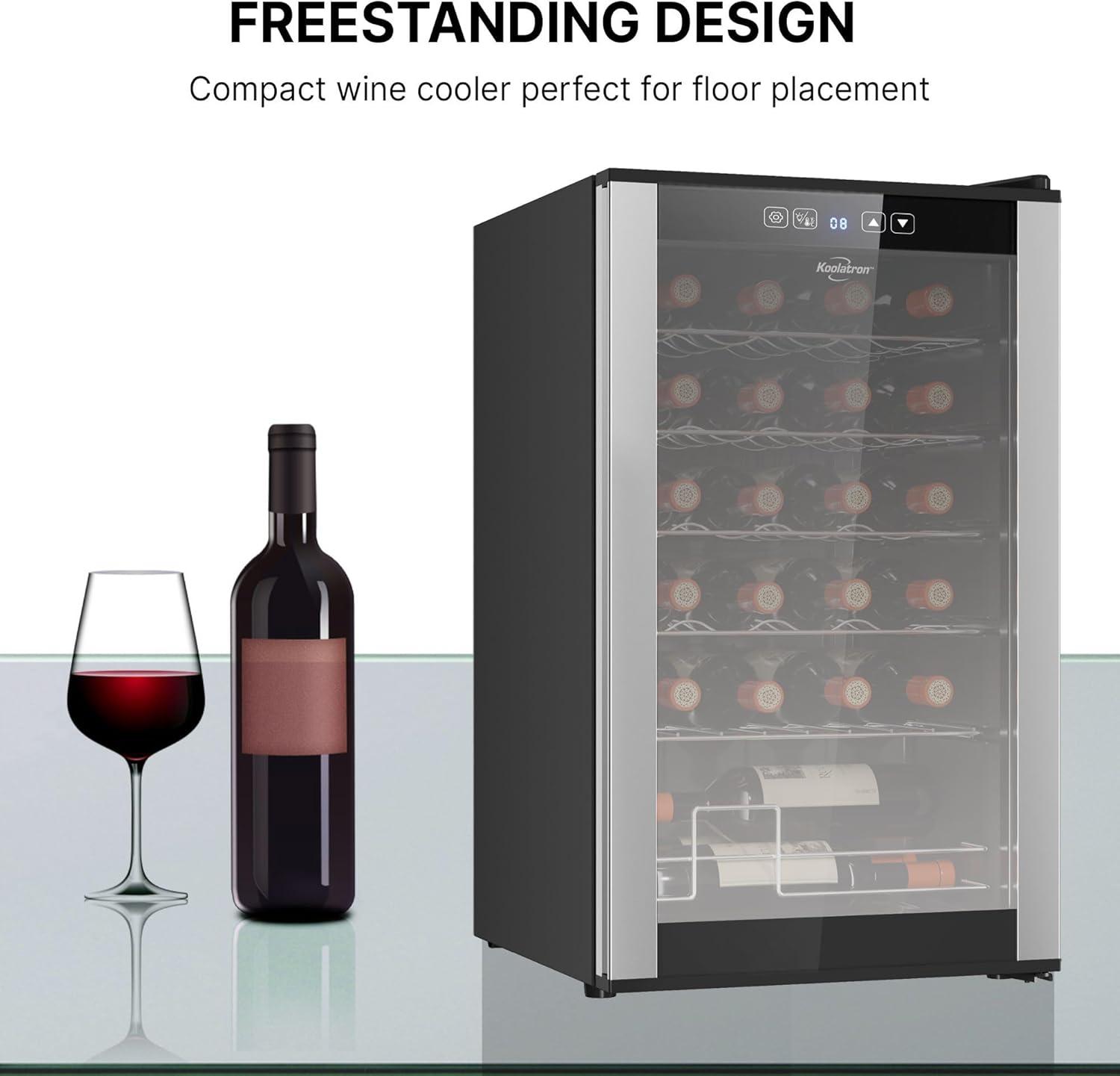 image:imageKoolatron Urban Series 12 Bottle Wine Cooler Refrigerator Dual Zone Thermoelectric Wine Fridge Freestanding Wine Cellar for Red White Sparkling Wine Ideal for Kitchen Apartment RV24 Bottles