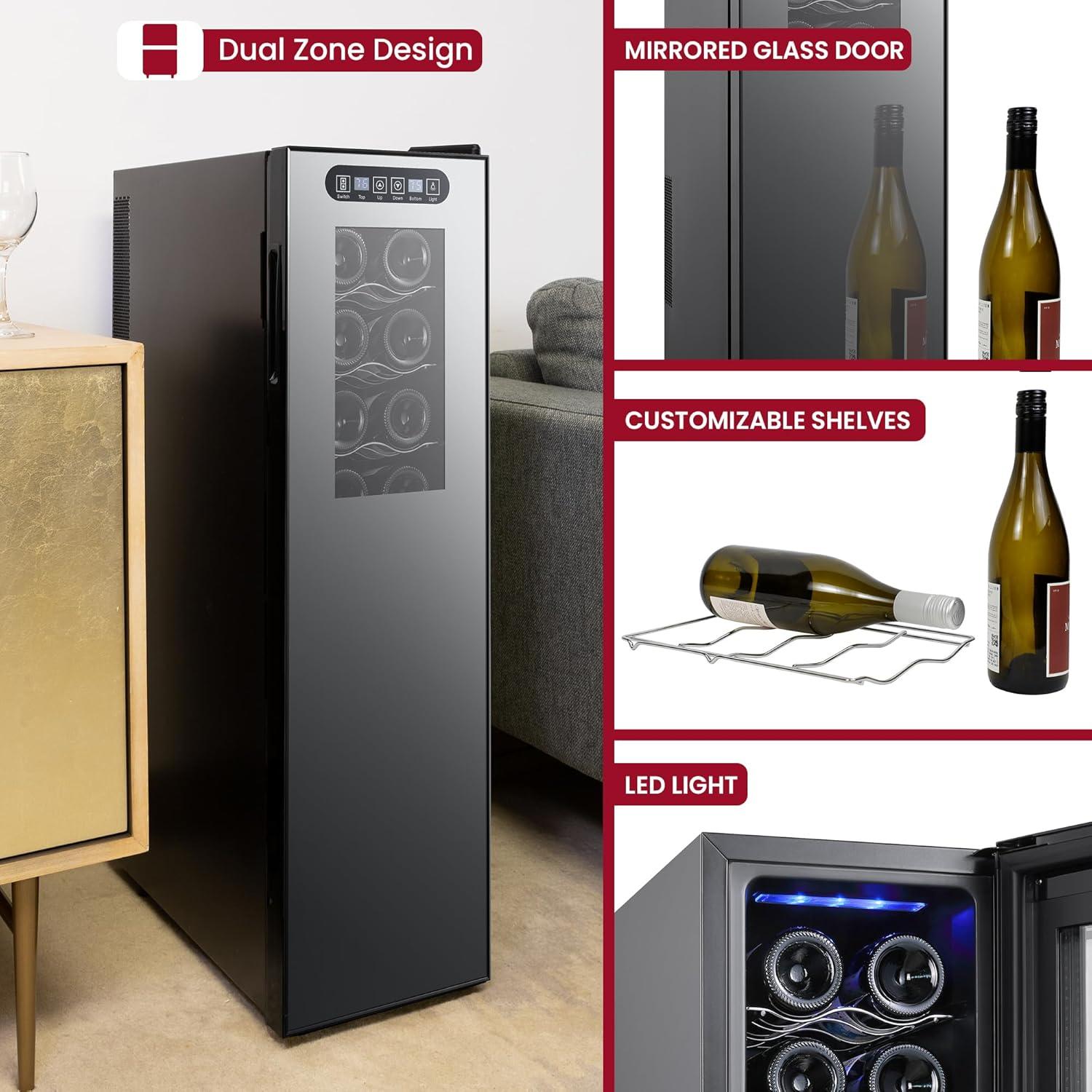 image:imageKoolatron Urban Series 12 Bottle Wine Cooler Refrigerator Dual Zone Thermoelectric Wine Fridge Freestanding Wine Cellar for Red White Sparkling Wine Ideal for Kitchen Apartment RV18 bottles 8 upper 10 lower