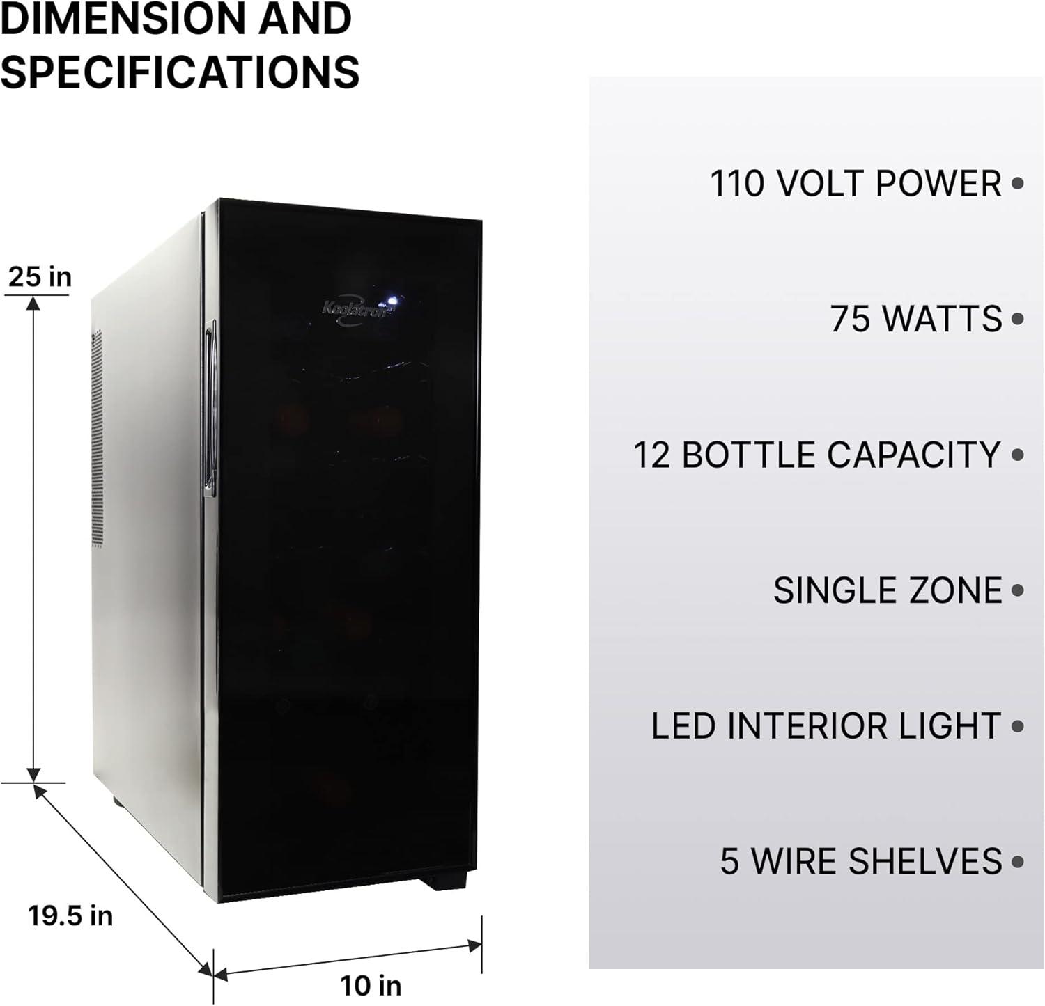 image:imageKoolatron Urban Series 12 Bottle Wine Cooler Thermoelectric Wine Fridge 1 cu ft Freestanding Wine Refrigerator for Home Bar Small Kitchen Apartment Condo Cottage RV