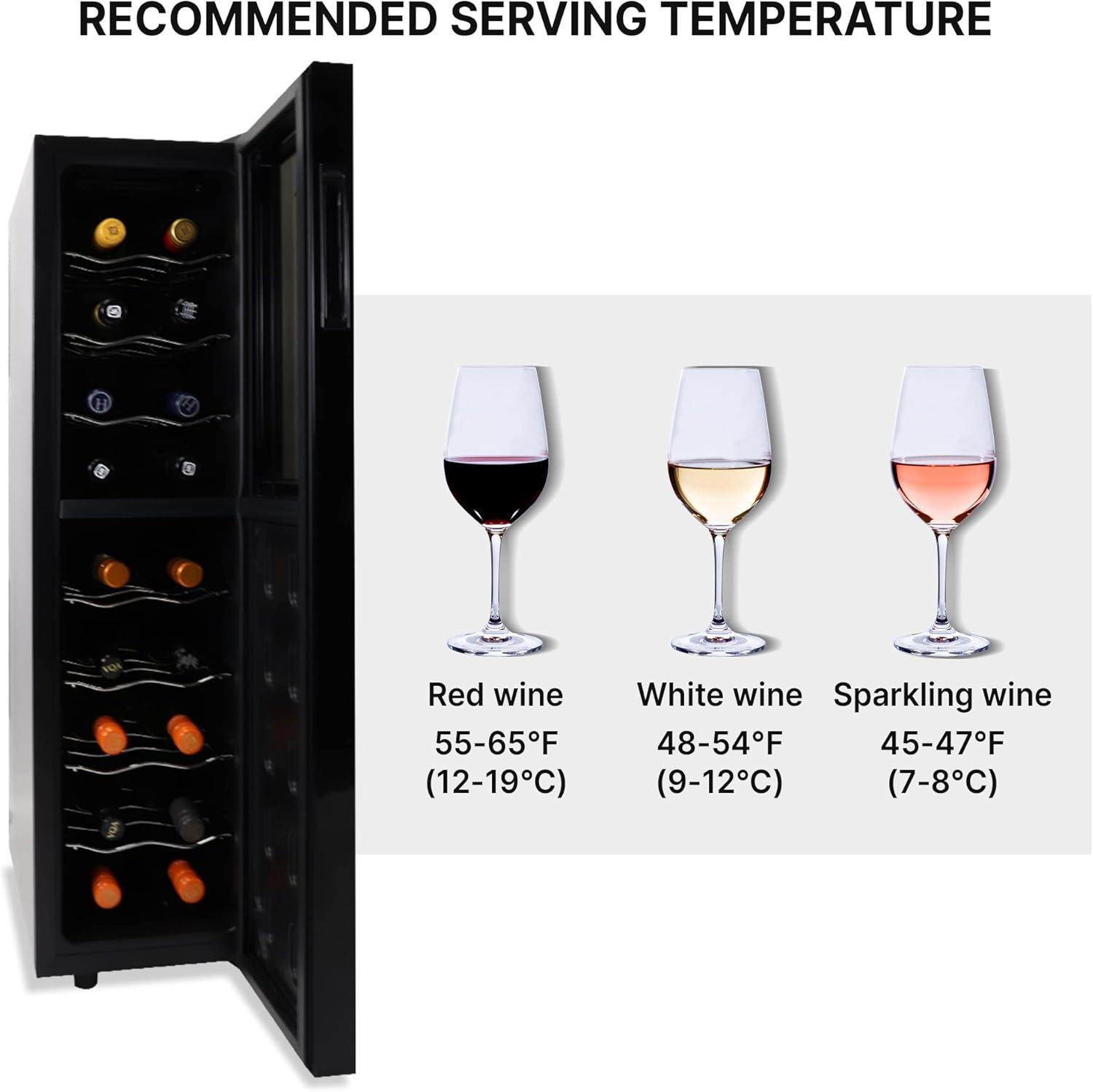 image:imageKoolatron Urban Series 18 Bottle Slim Dual Zone Wine Cooler Thermoelectric Wine Fridge Freestanding Wine Refrigerator for Home Bar Kitchen Apartment Condo Cottage