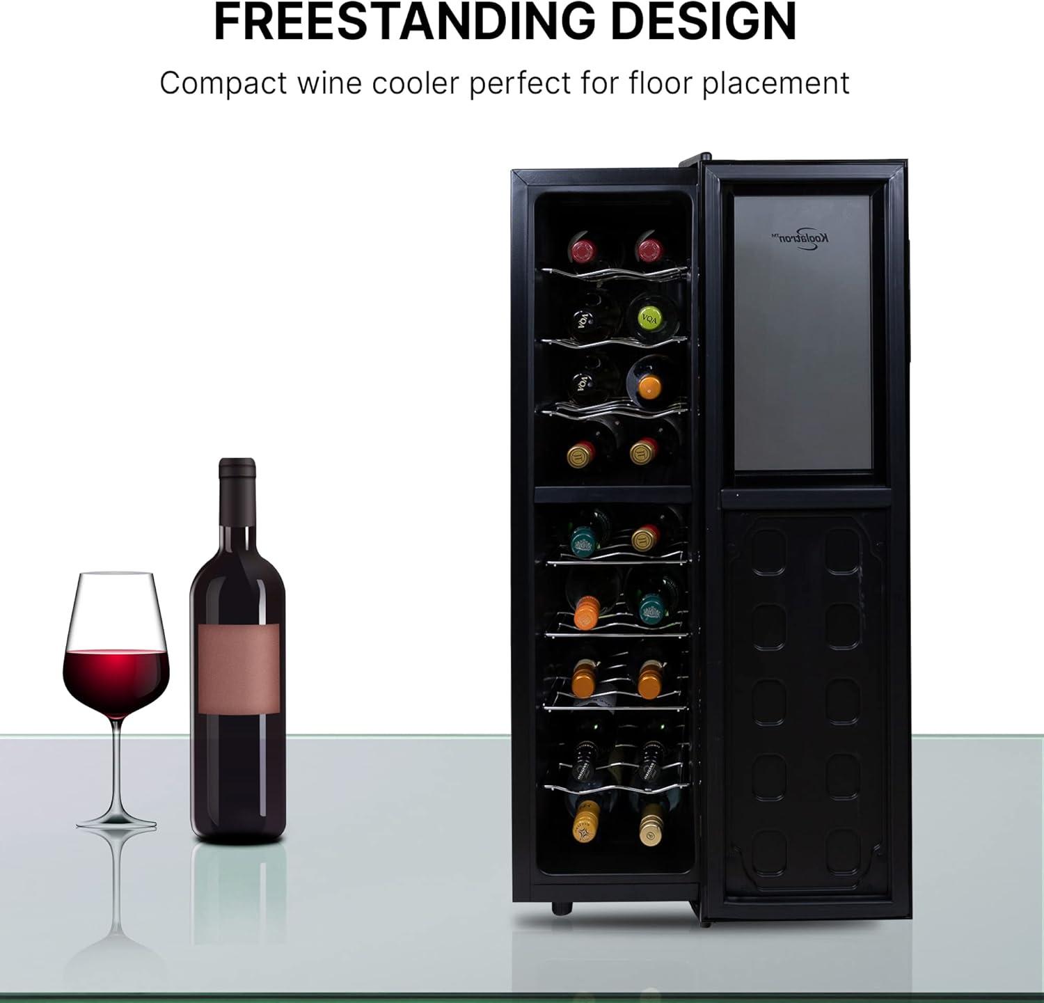 image:imageKoolatron Urban Series 18 Bottle Slim Dual Zone Wine Cooler Thermoelectric Wine Fridge Freestanding Wine Refrigerator for Home Bar Kitchen Apartment Condo Cottage
