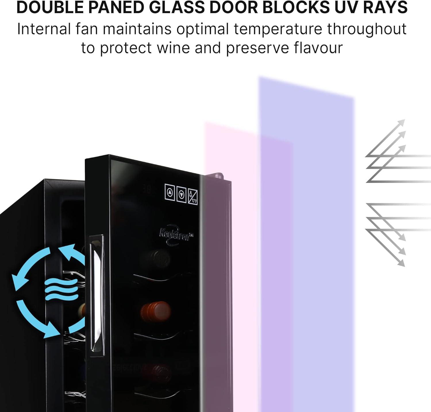 image:imageKoolatron Wine Fridge Wine Cooler 10 Bottle Wine Cabinet for Champagne Red White Wine Thermoelectric Freestanding Celler For Bar Home Kitchen Paned Glass Door10 Bottle