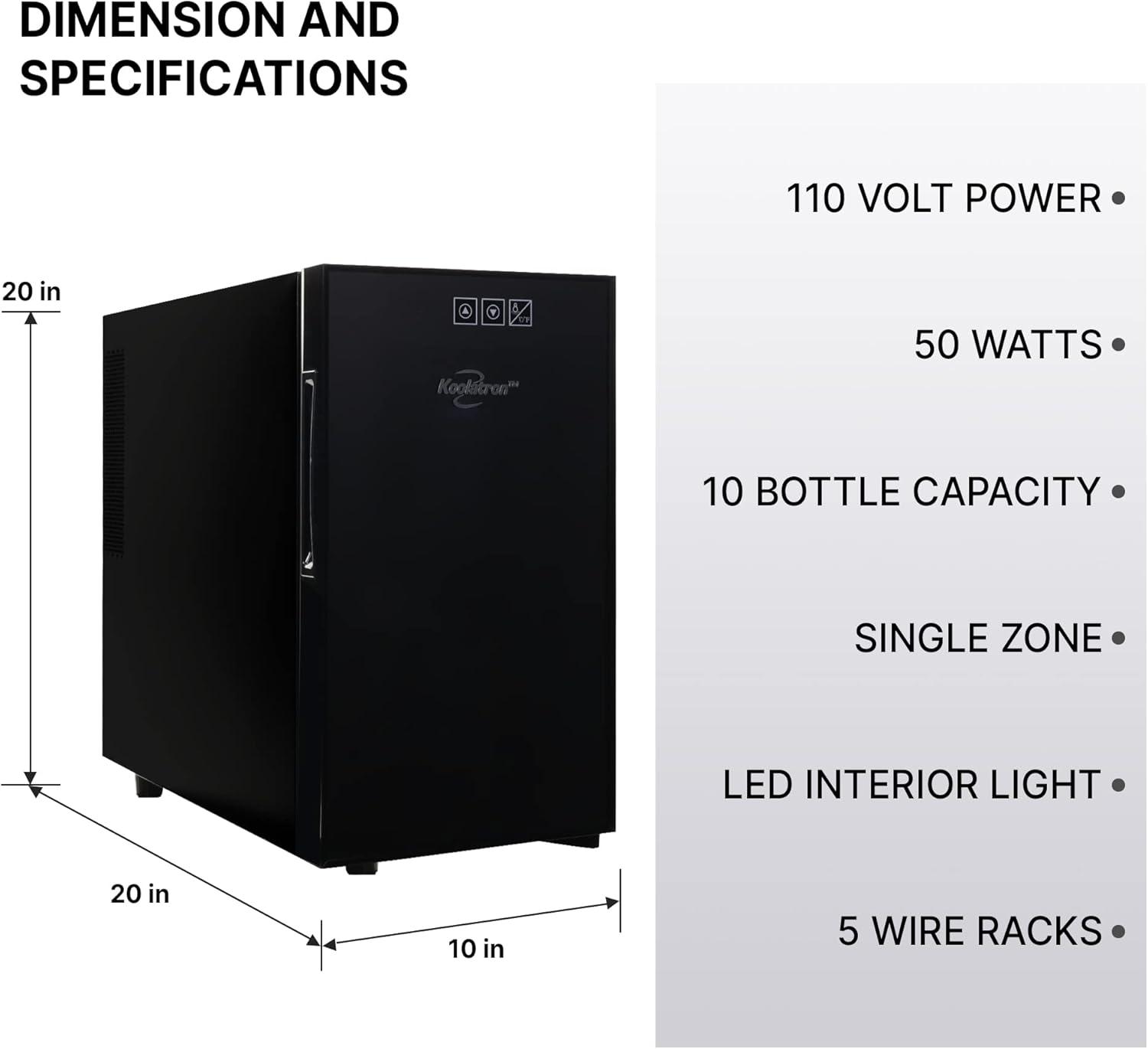 image:imageKoolatron Wine Fridge Wine Cooler 10 Bottle Wine Cabinet for Champagne Red White Wine Thermoelectric Freestanding Celler For Bar Home Kitchen Paned Glass Door10 Bottle