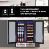 Koolatron 18 Bottle 56 Can Wine Fridge – Built-In Freestanding Wine Cooler with Glass Door 5.3 cu.ft Front Vent Beverage Refrigerator for Red White Wine Dual Temperature Zone (Silver Black 150 L)