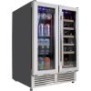 Koolatron 18 Bottle 56 Can Wine Fridge – Built-In Freestanding Wine Cooler with Glass Door 5.3 cu.ft Front Vent Beverage Refrigerator for Red White Wine Dual Temperature Zone (Silver Black 150 L)