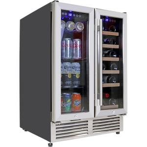 Koolatron 18 Bottle 56 Can Wine Fridge – Built-In Freestanding Wine Cooler with Glass Door 5.3 cu.ft Front Vent Beverage Refrigerator for Red White Wine Dual Temperature Zone (Silver Black 150 L)