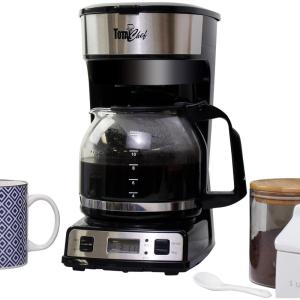 Total Chef Drip Coffee Maker – 12-Cup Programmable Coffee Machine With Glass Pot, Pause and Pour, Auto Shut-Off, Large Water Reservoir, Reusable Filter, Dishwasher Safe Carafe, Percoladora de Café