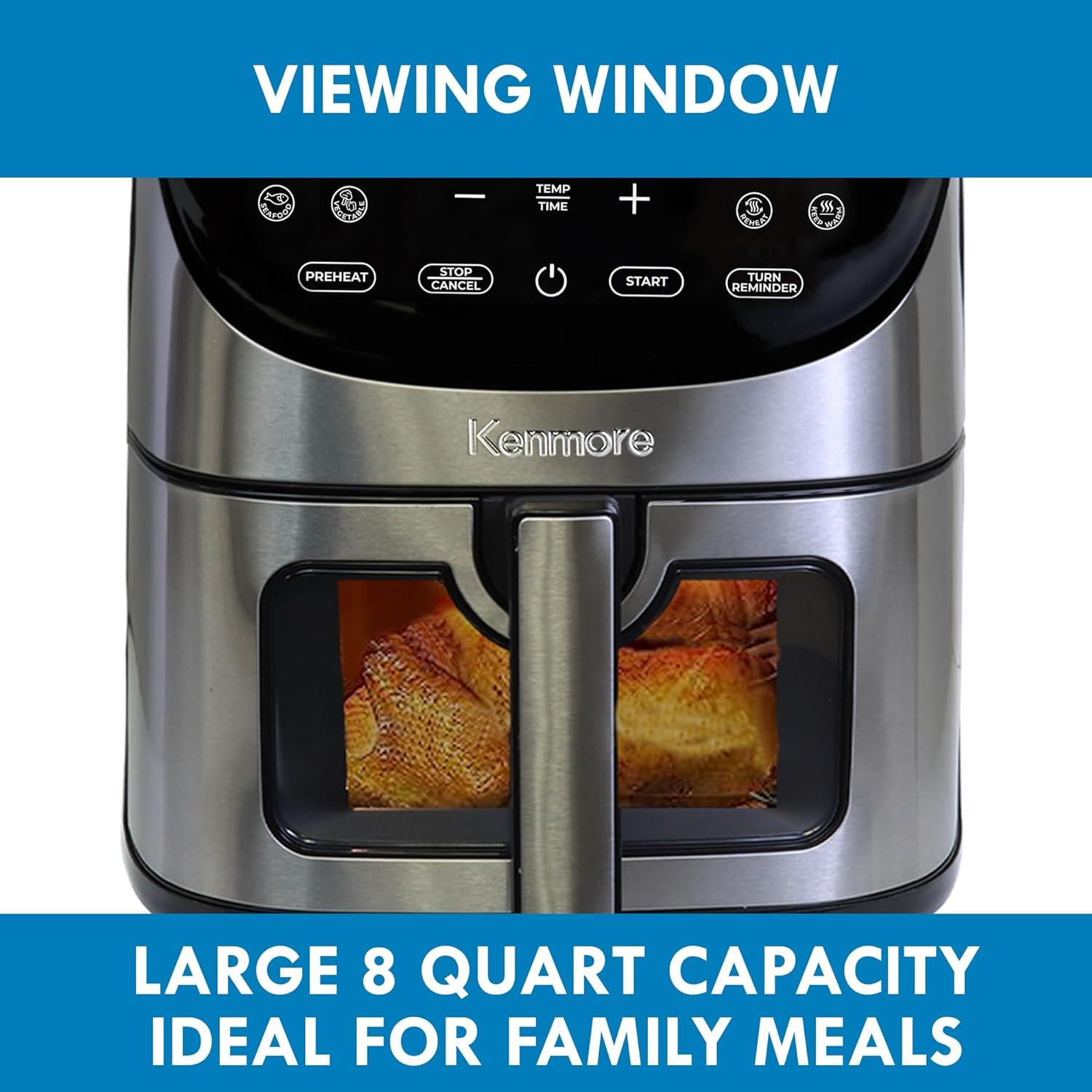 image:imageKenmore Air Fryer 8 quart aerogrill nonstick frying basket french fry digital touch screen 12 presets freidora elctrica countertop cooking kitchen appliance stainless steel black