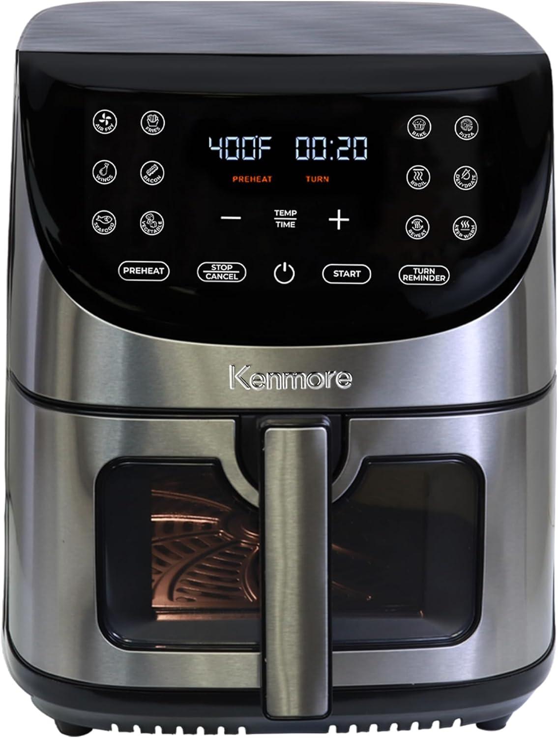 image:imageKenmore Air Fryer 8 quart aerogrill nonstick frying basket french fry digital touch screen 12 presets freidora elctrica countertop cooking kitchen appliance stainless steel black